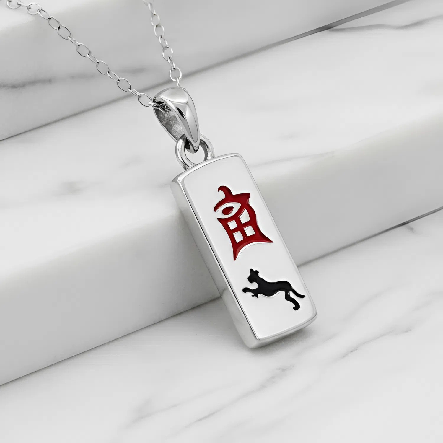 Chinese Zodiac Tiger Pendant Necklace in Sterling Silver