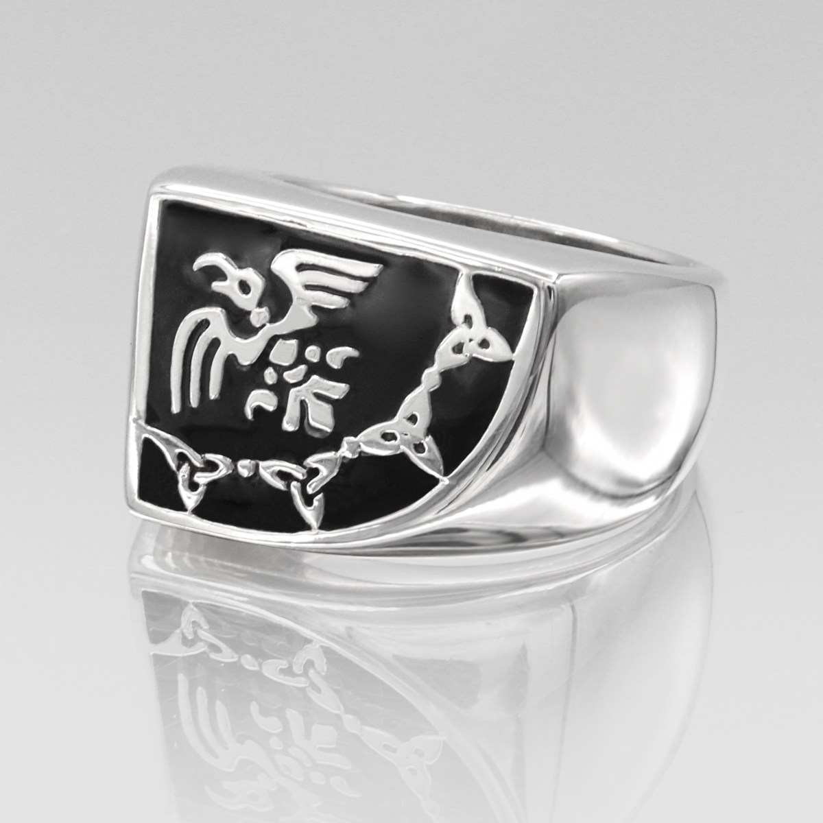 Odin Raven Triquetra Norse Pagan Viking Signet Men's Silver Sterling Ring For a Man