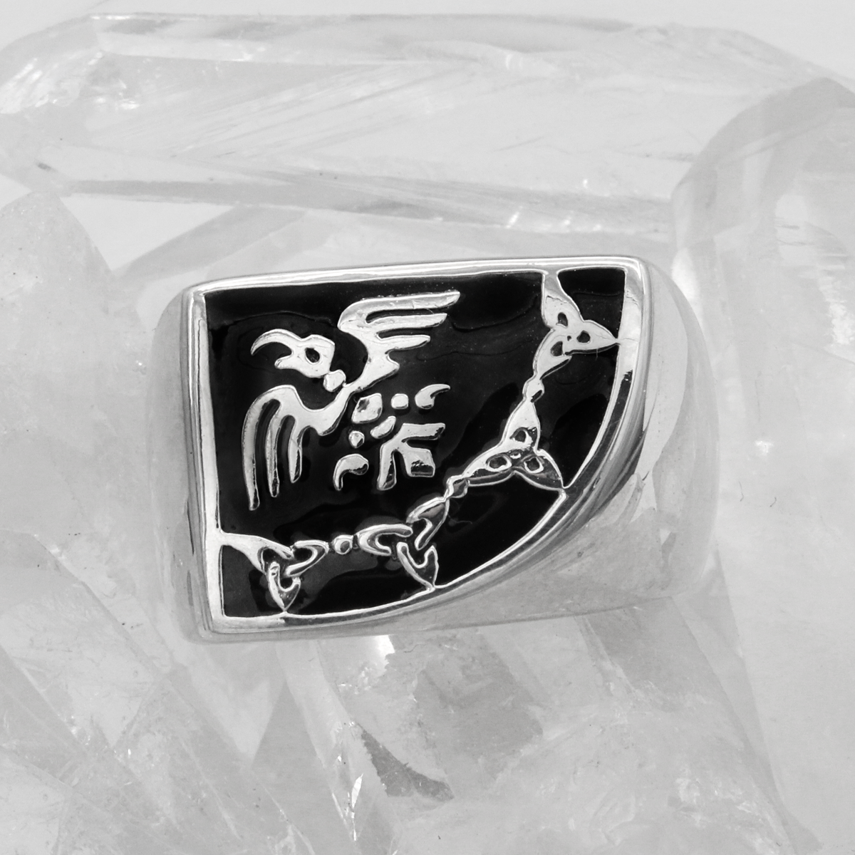 Odin Raven Triquetra Norse Pagan Viking Signet Mens Silver Sterling Ring For a Man