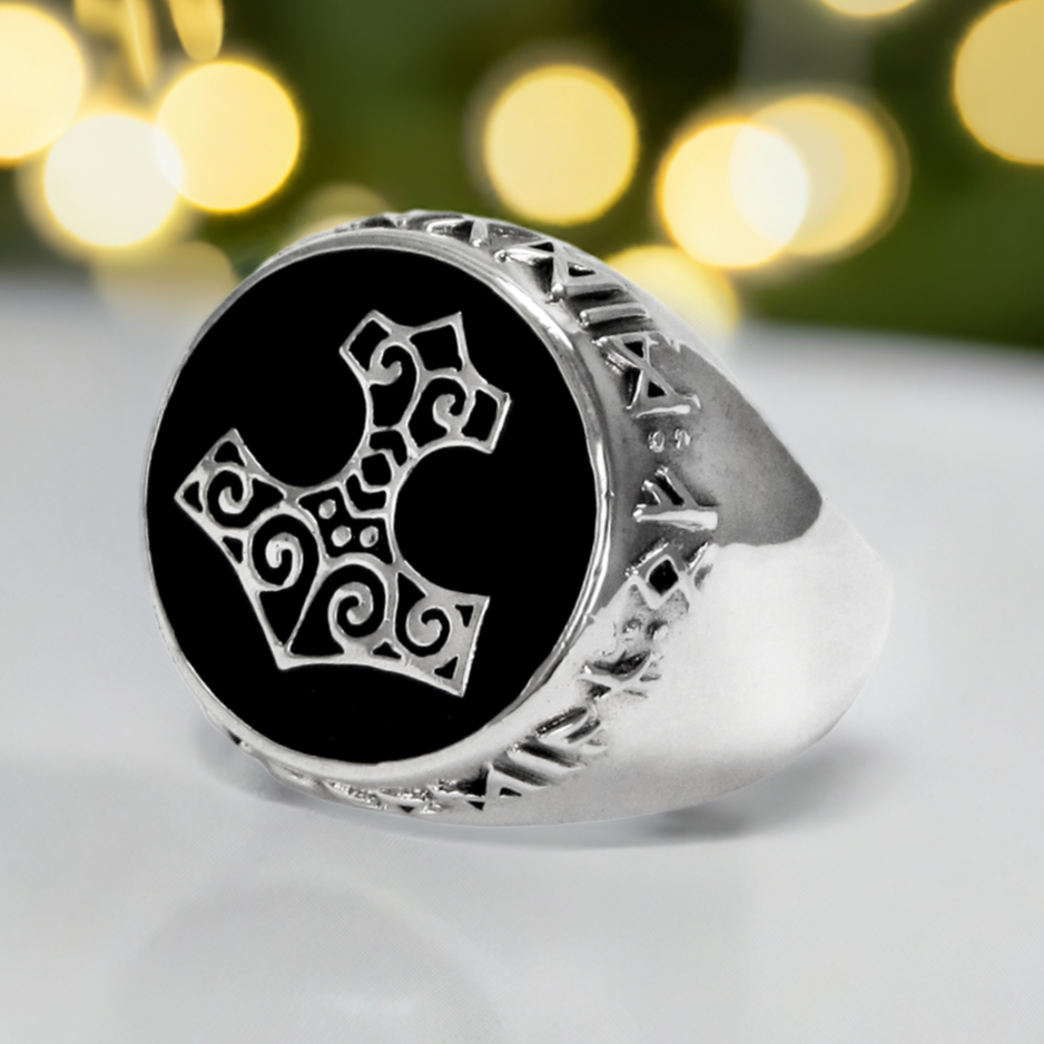 Sterling Silver Thor's Hammer Signet Ring Mans Ring | Presents For Him | Norse Pagan Jewelry & Gifts