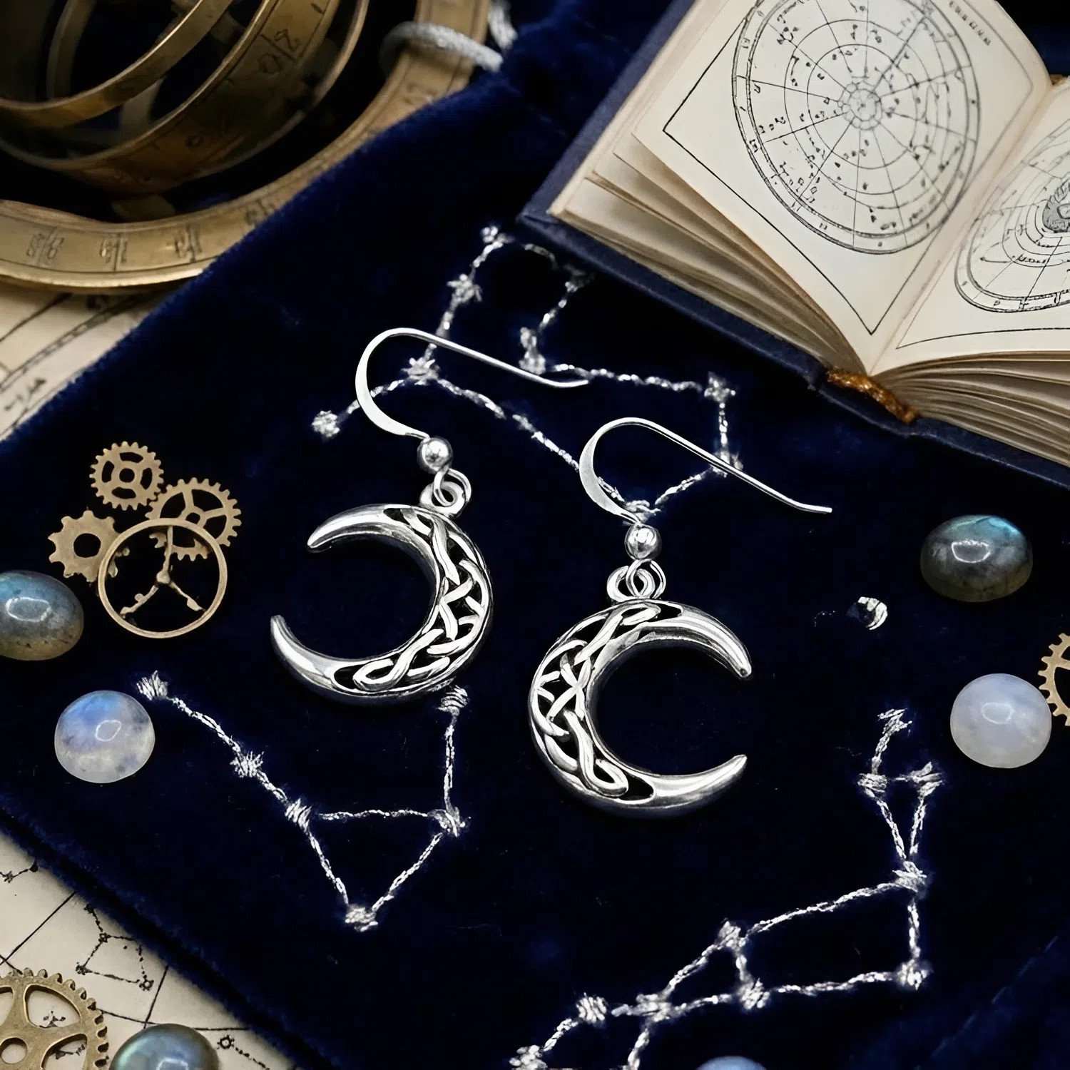 Celtic Moon Dangle Earrings Made From Sterling Silver