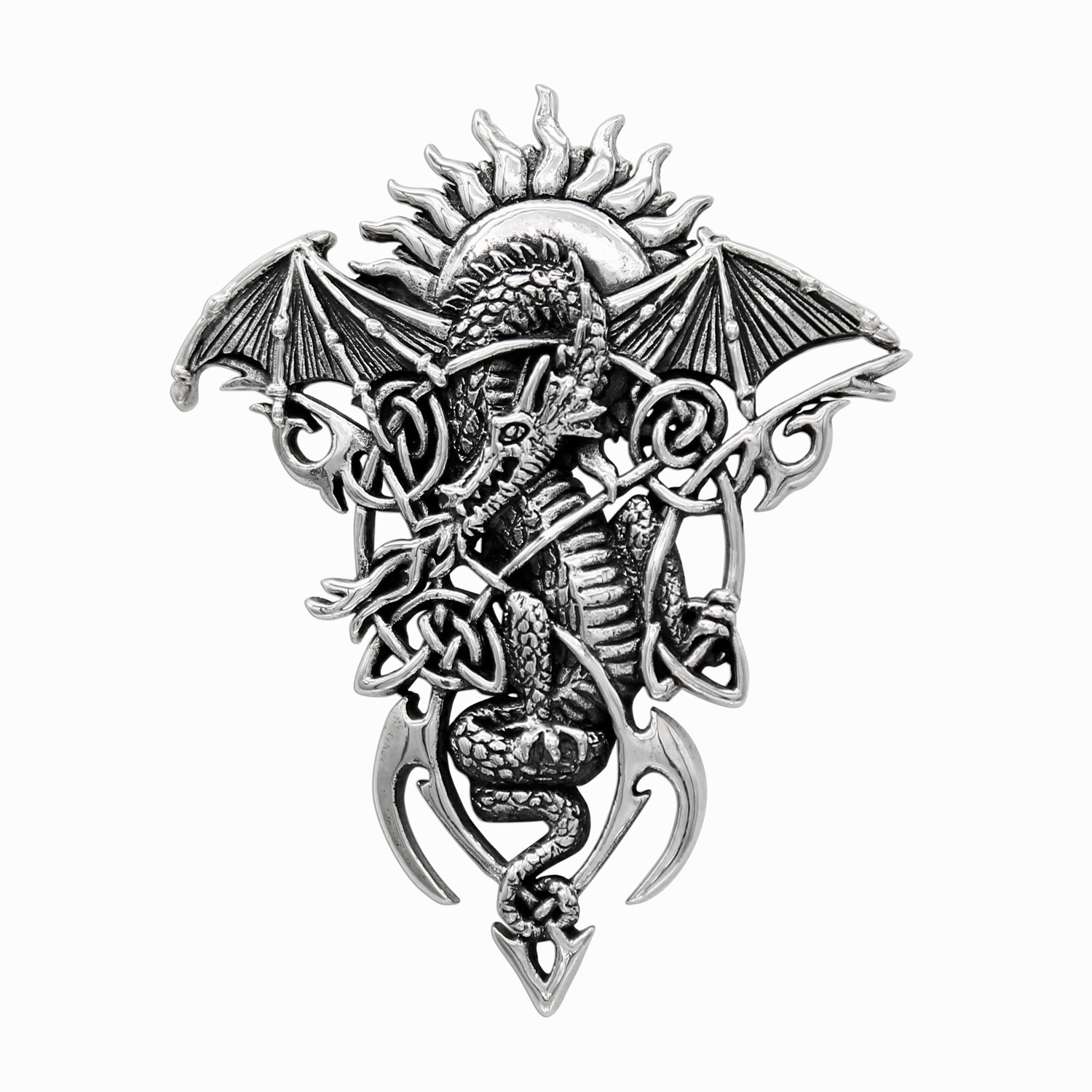 Sterling silver large tribal dragon necklace at our Wicca supply store