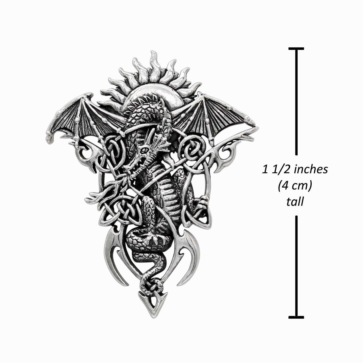 large tribal dragon pendant measurement 1.5 inches tall