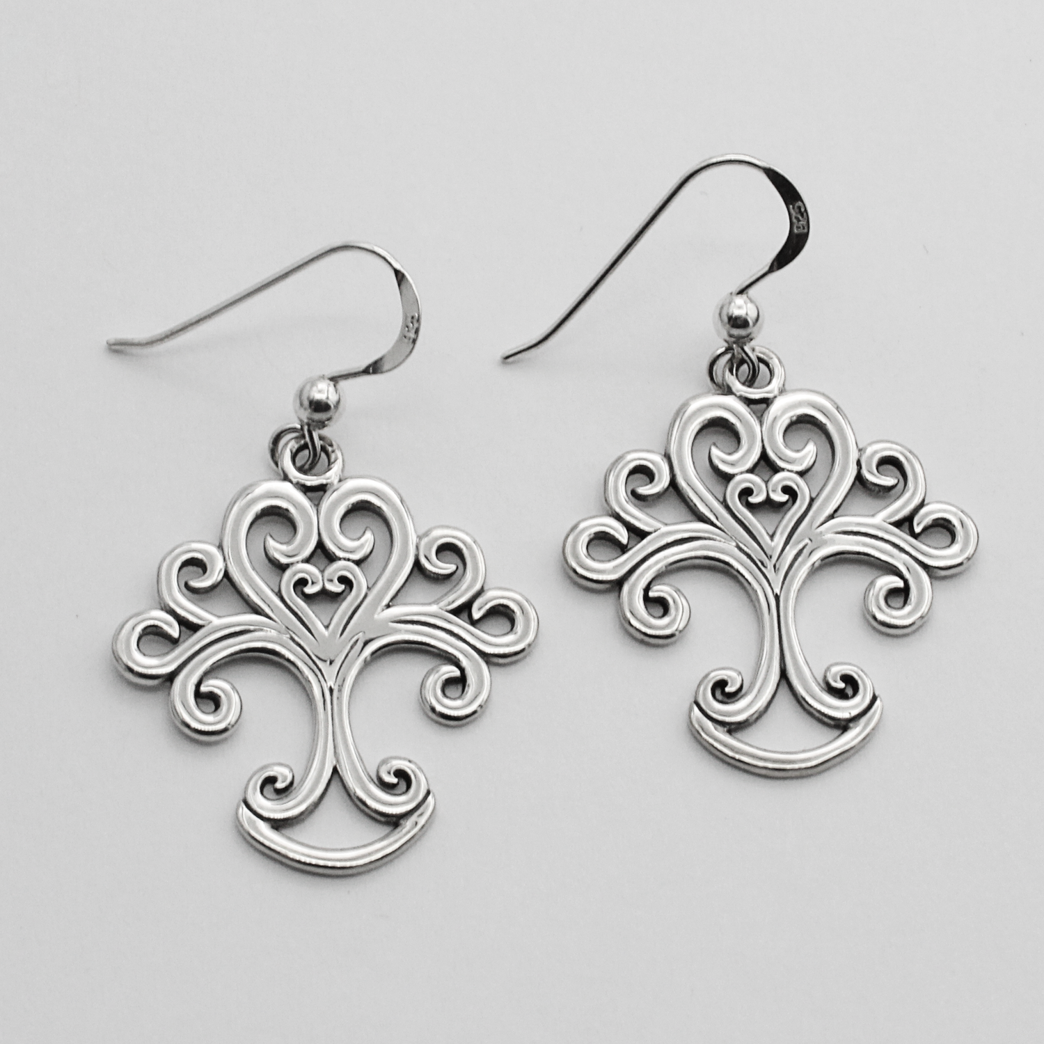 Tree of Life Heart Earrings .925 Sterling Silver