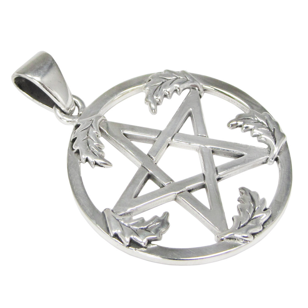 Sterling Silver Large Oak Leaf Pentacle Pendant