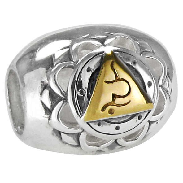 Sterling Silver Vishuddha Throat Chakra Charm Bead with Gold Accents