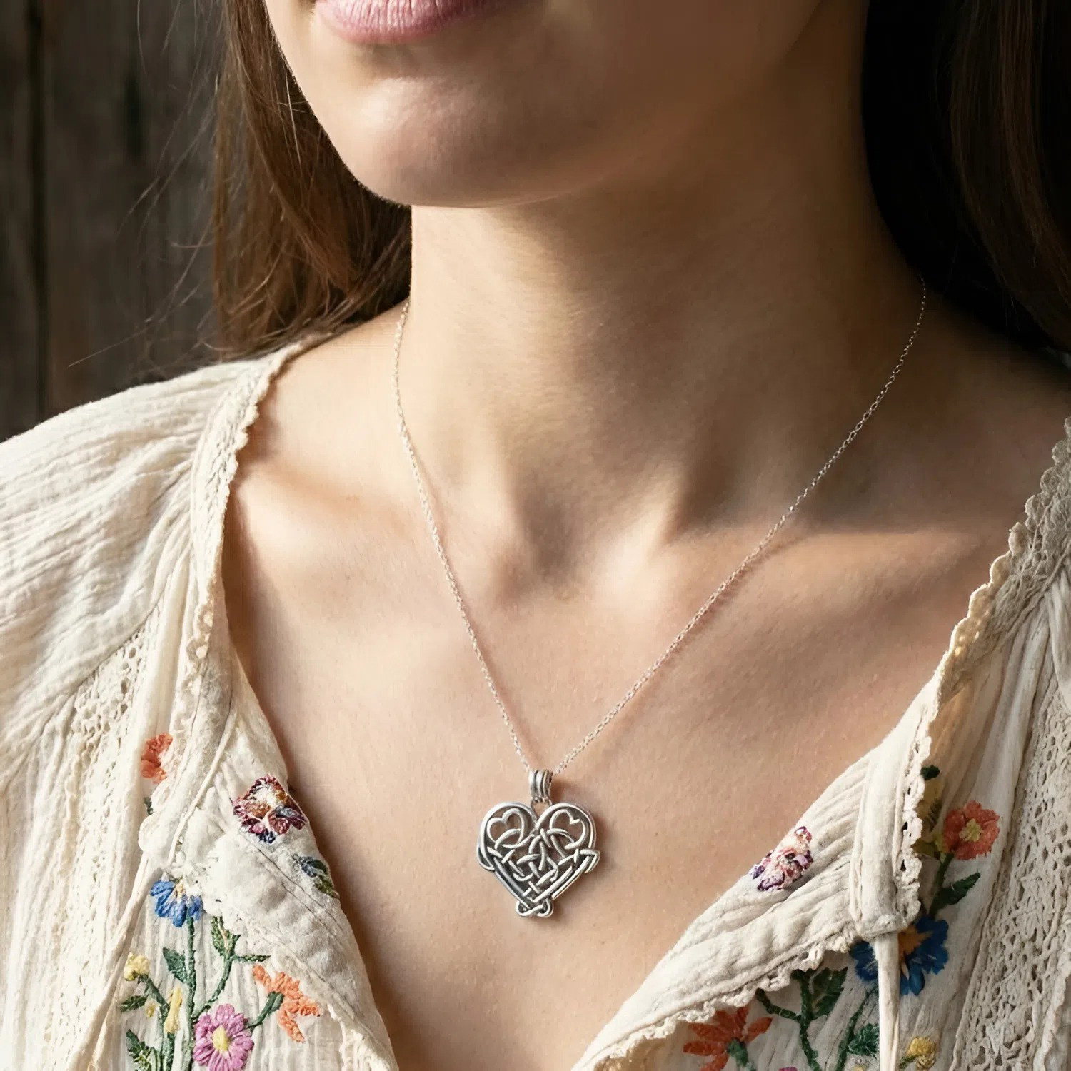 Celtic Love Knot Talisman 925 Silver Heart Pendant Jewelry Gift for Women