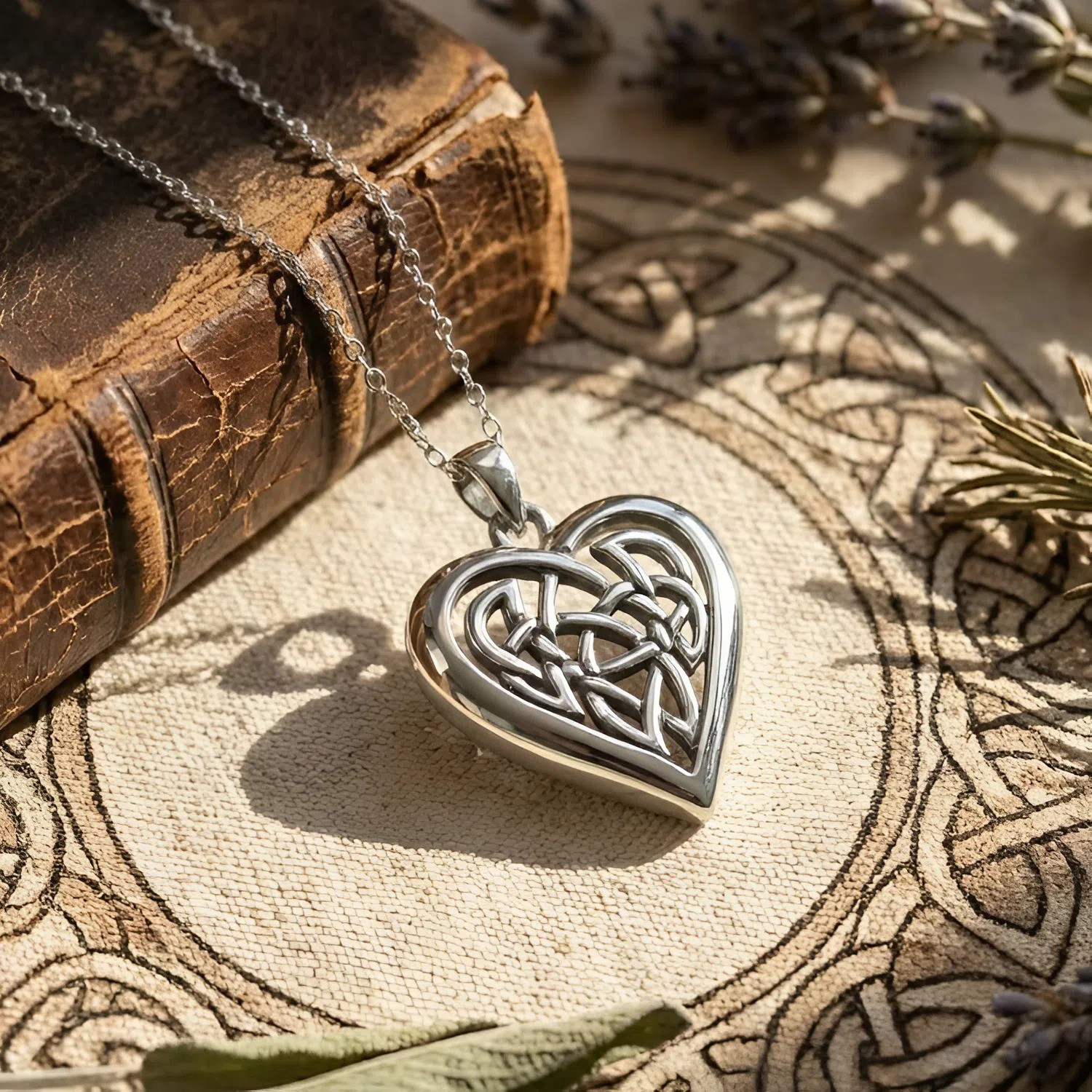 Celtic knot heart pendant love necklace in sterling silver
