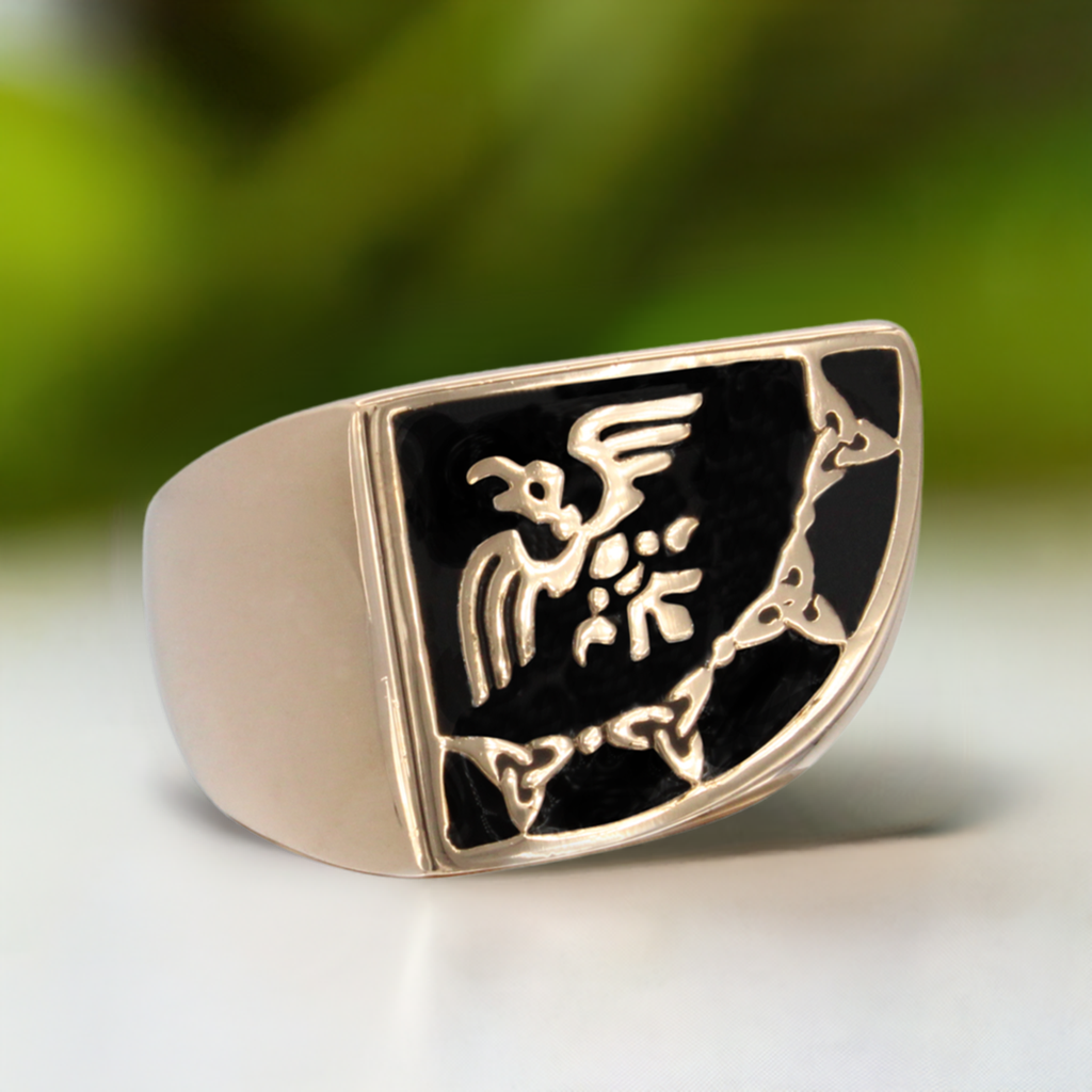 Norse Pagan Bronze Raven Odin Signet Triquetra Ring