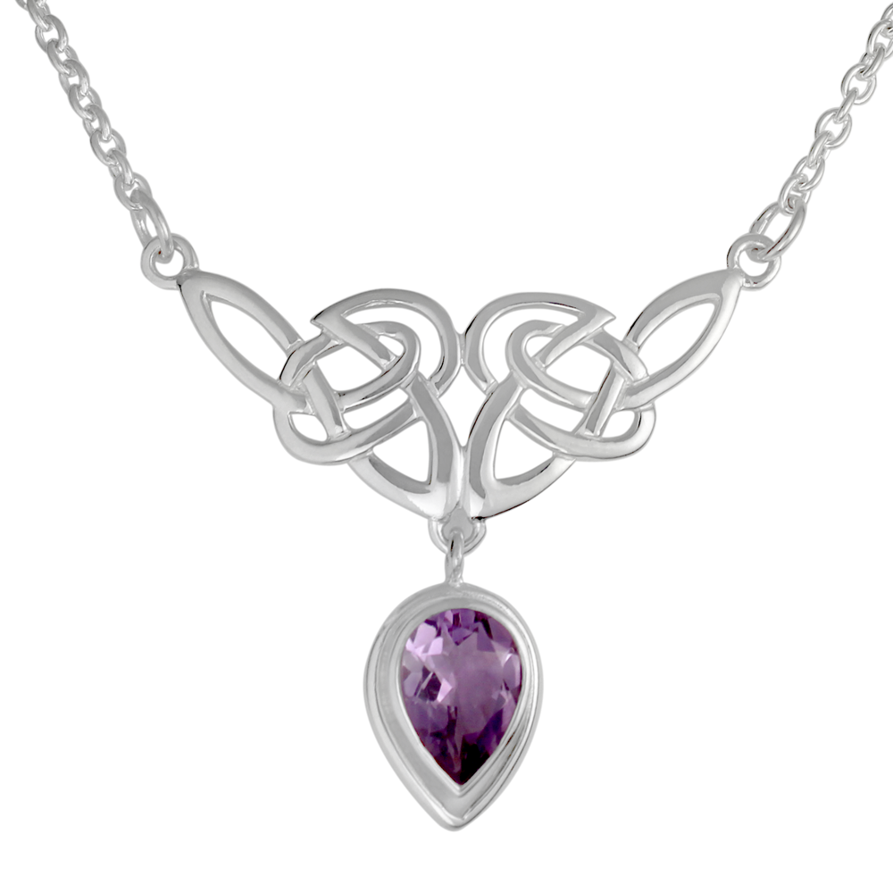 Sterling Silver Celtic Knot Amethyst Drop Necklace