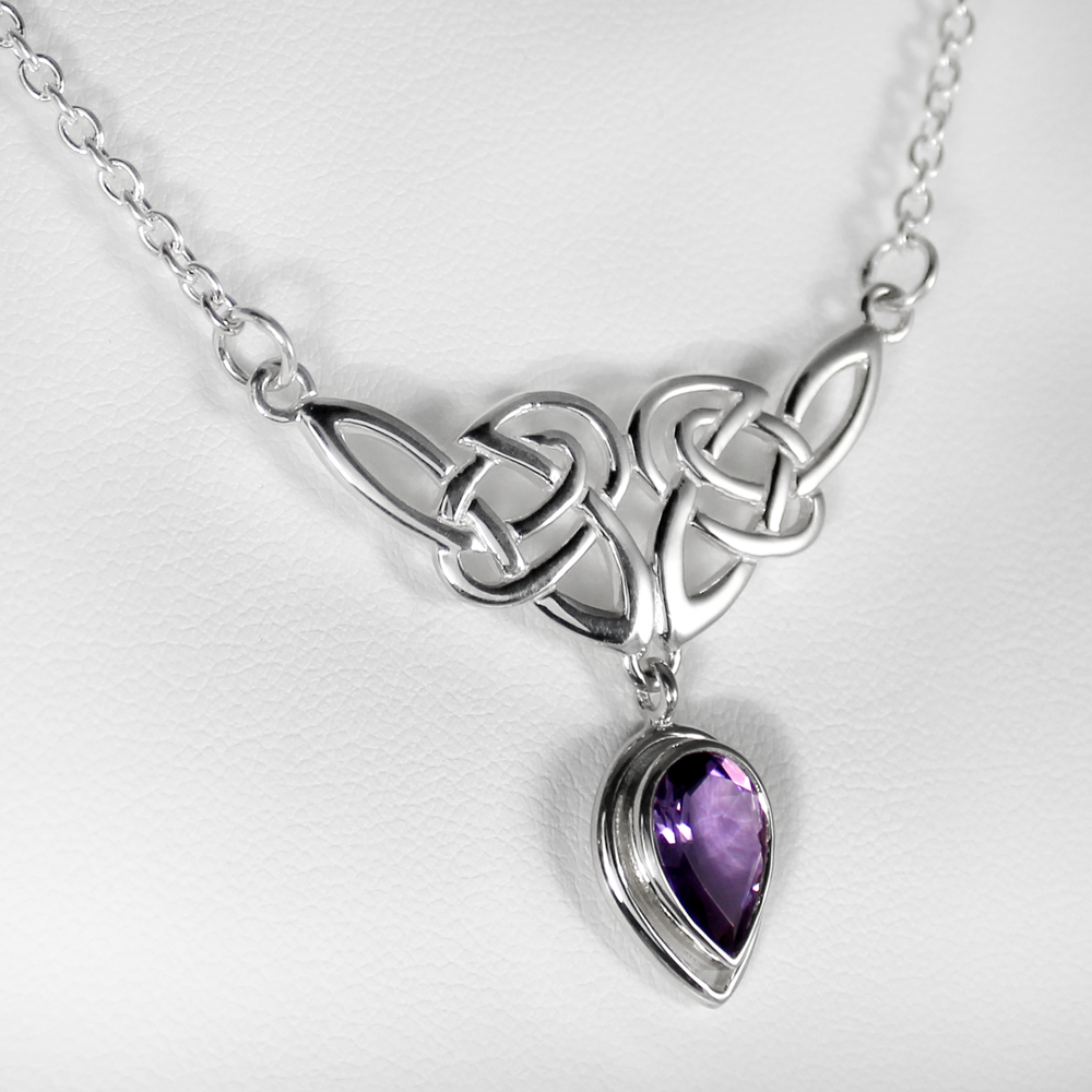 Sterling Silver Celtic Knot Amethyst Drop Necklace