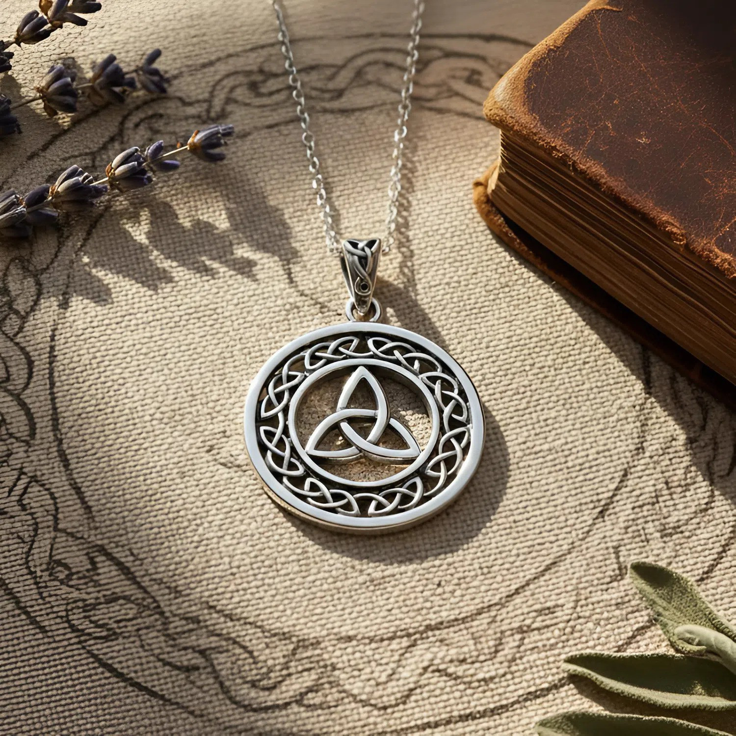 Silver Celtic Trinity Knot Medallion Triquetra Pendant