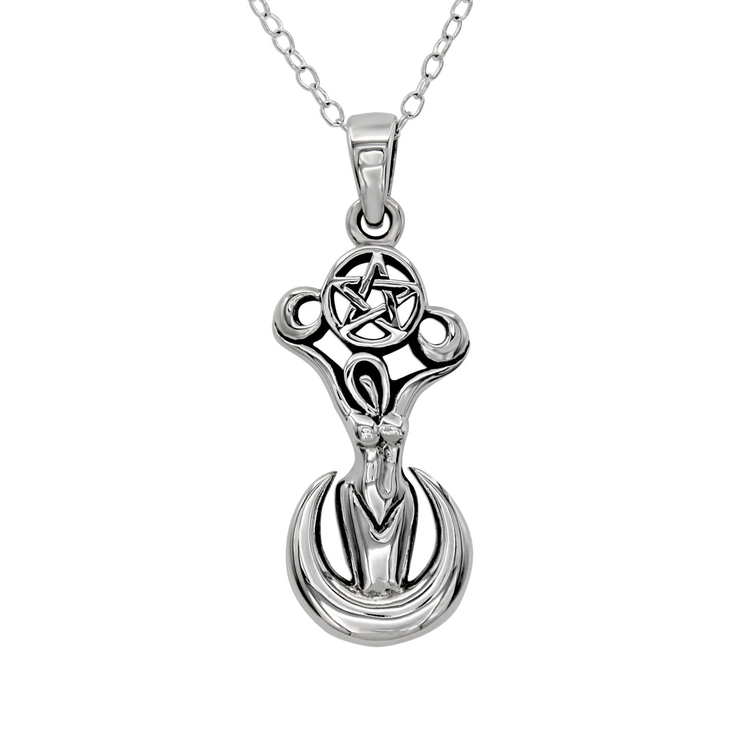 Moon Goddess Sterling Silver Pentacle Pendant Necklace