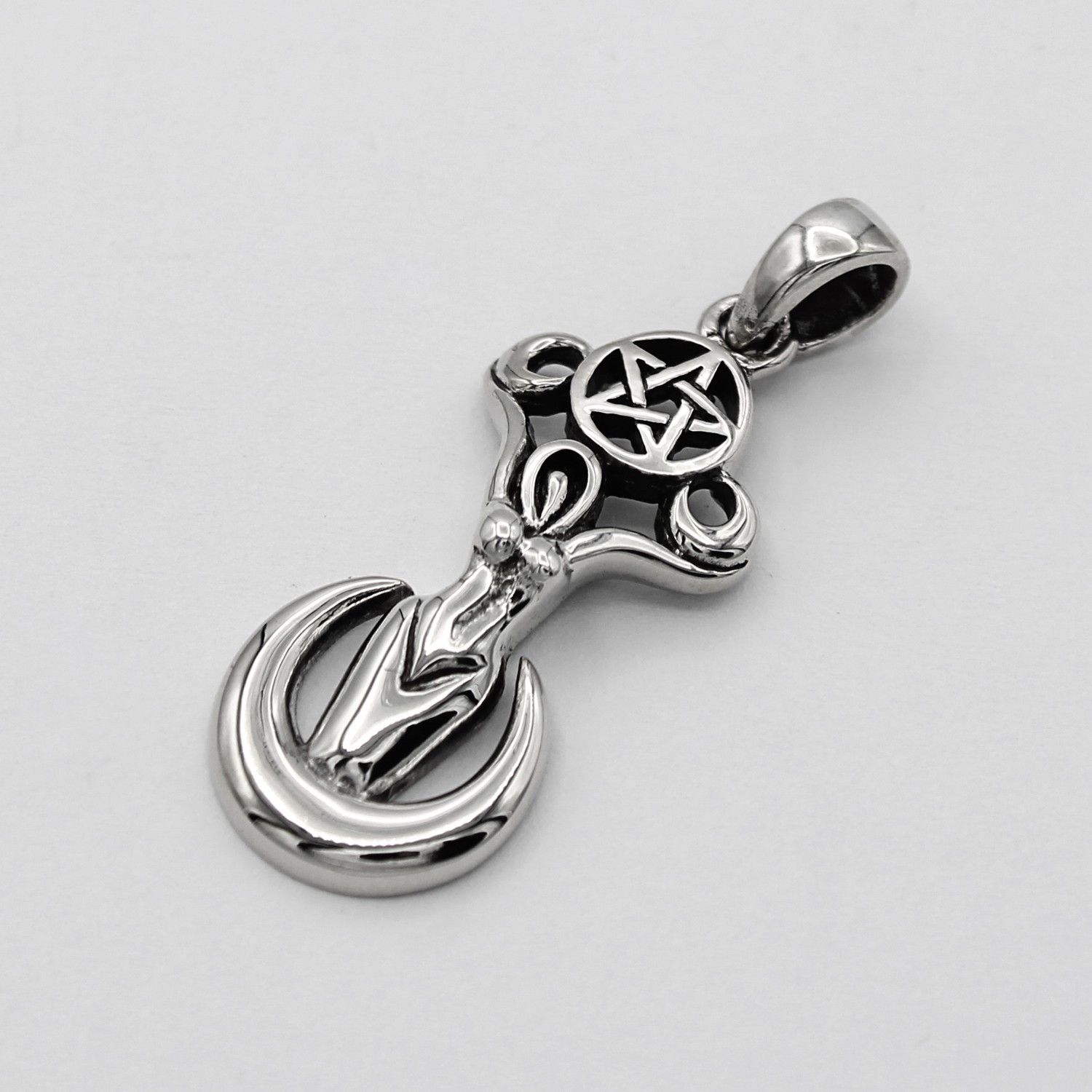 Moon Goddess Sterling Silver Pentacle Pendant Necklace Moon Goddess Sterling Silver Pentacle Pendant Necklace