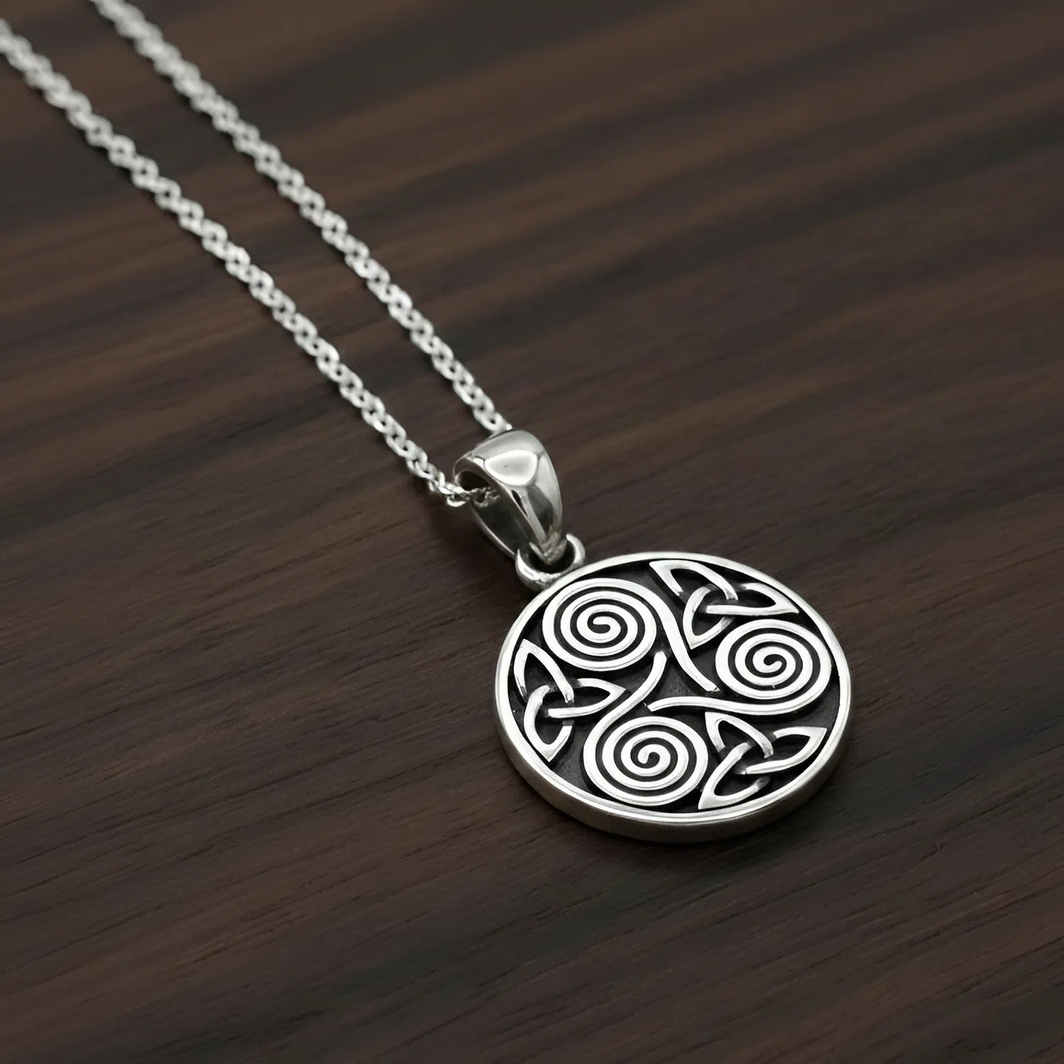Triskele Pendant Necklace .925 Sterling Silver Celtic Triskelion Jewelry
