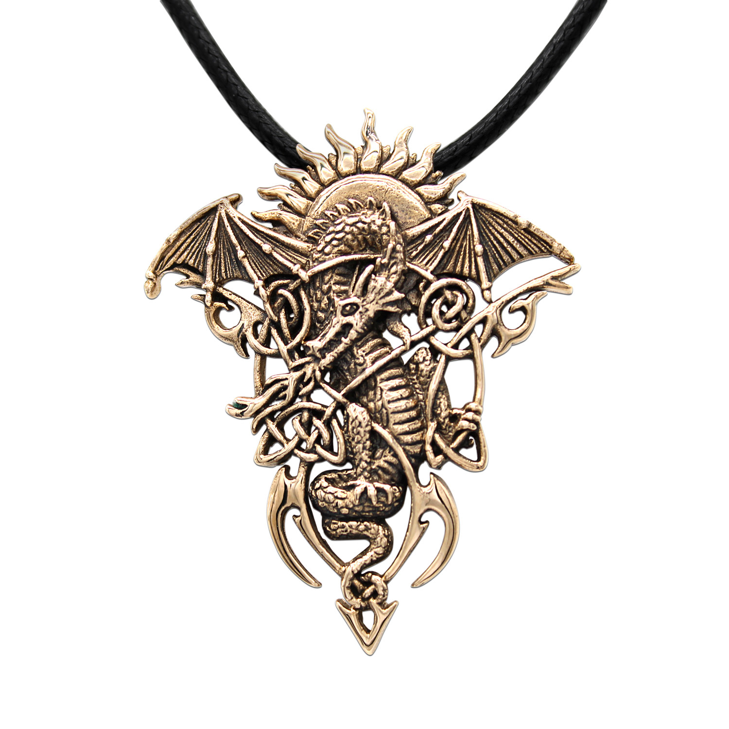 Bronze Tribal Celtic Dragon Pendant with Rising Sun - Moonlight