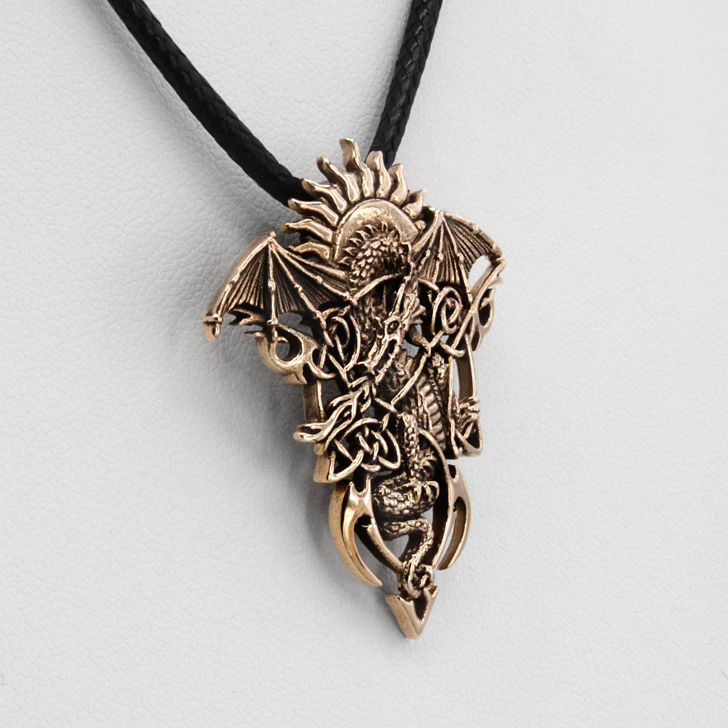 Bronze Tribal Celtic Dragon Pendant with Rising Sun - Moonlight