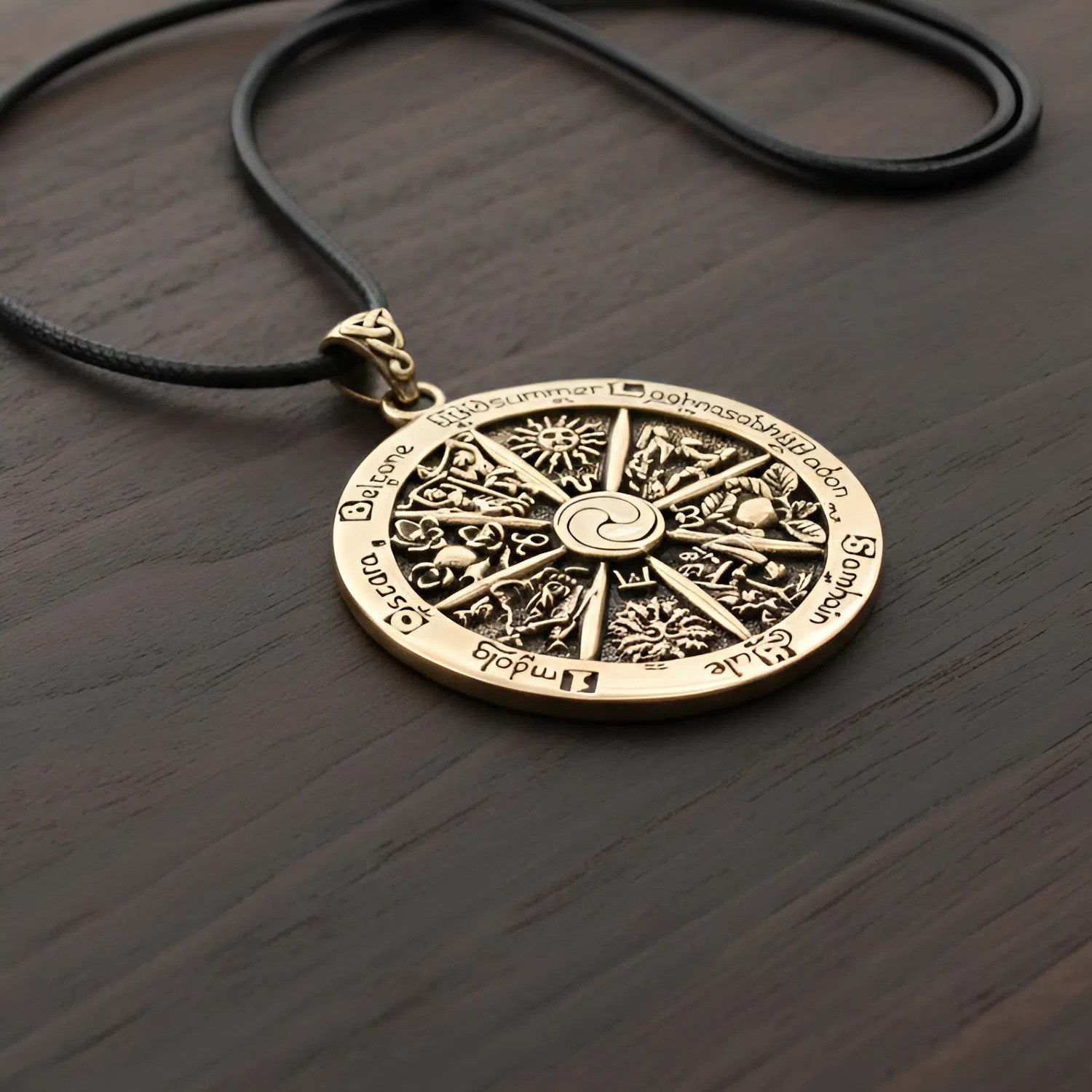 Wheel of the Year Bronze Necklace Detailed Wiccan Sabbat Gift