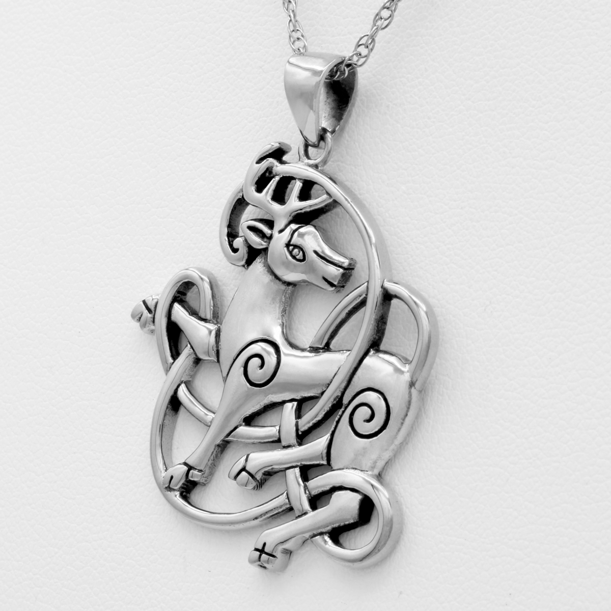 Sterling Silver Celtic Knot Stag Pendant - pagan and witch pendant necklaces, beautiful wiccan jewelry.