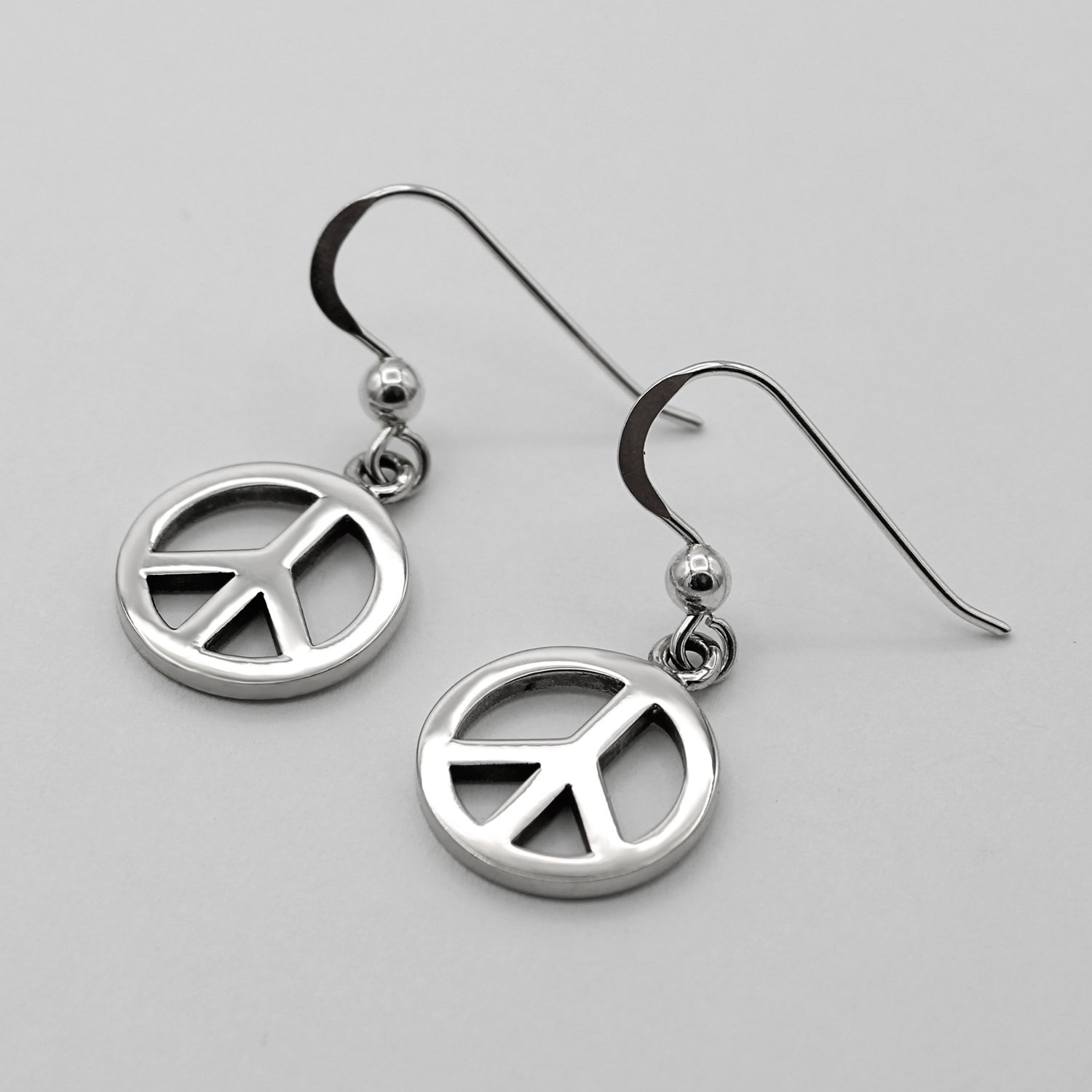 Peace Sign Earrings Made of Highly Polished Sterling Silver