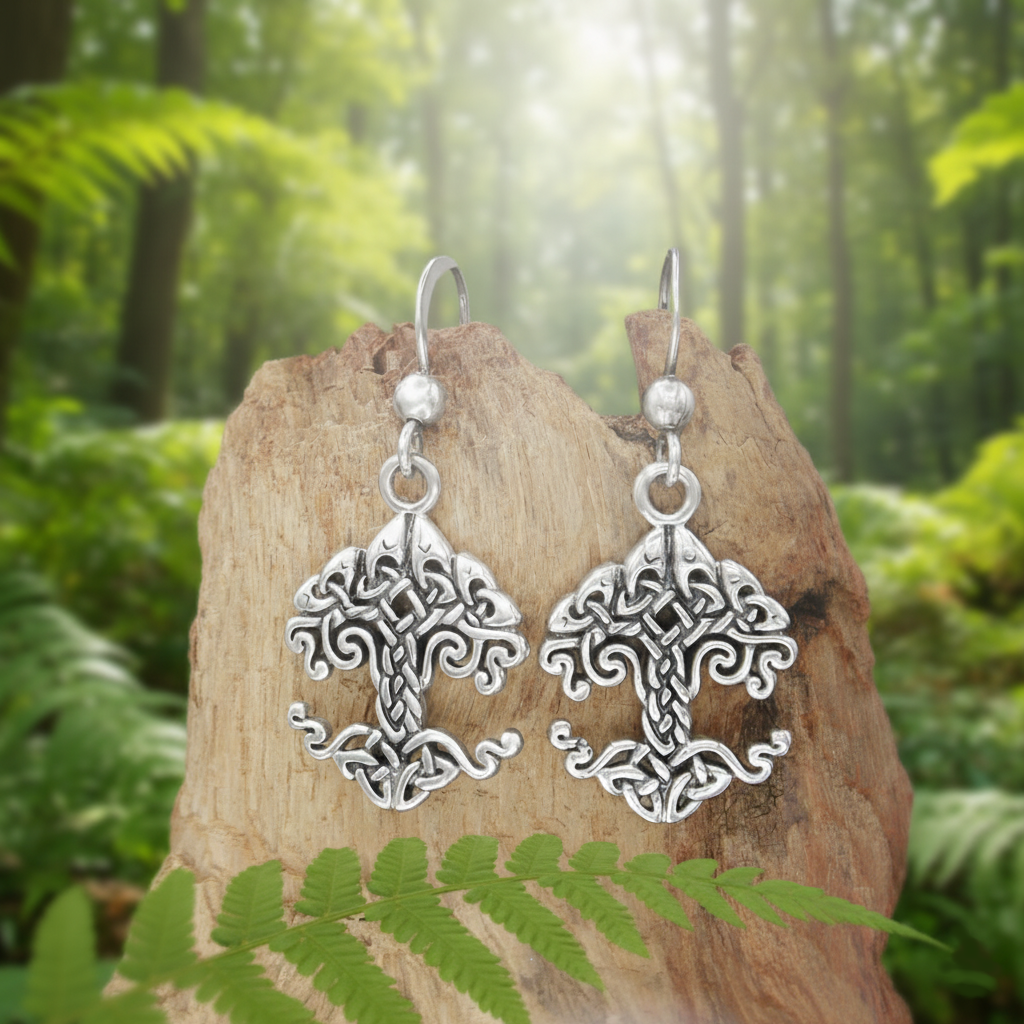 Green Witch Aesthetic Silver Tree of Life Earrings Representing Earth Magic