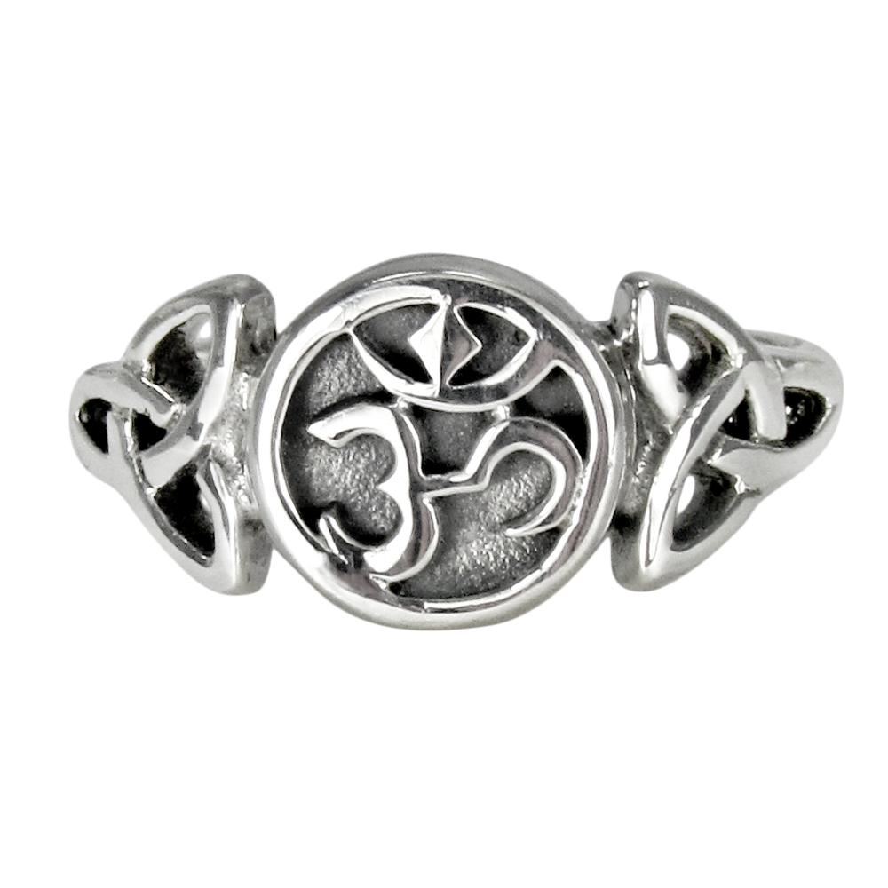 Sterling Silver Aum Symbol with Celtic Triquetra Ring