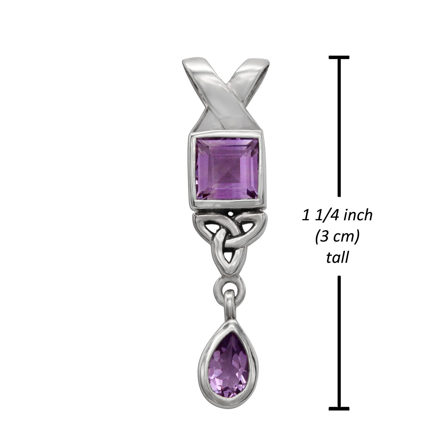 Modern 925 Sterling Silver Amethyst Celtic Triquetra Pendant Necklace