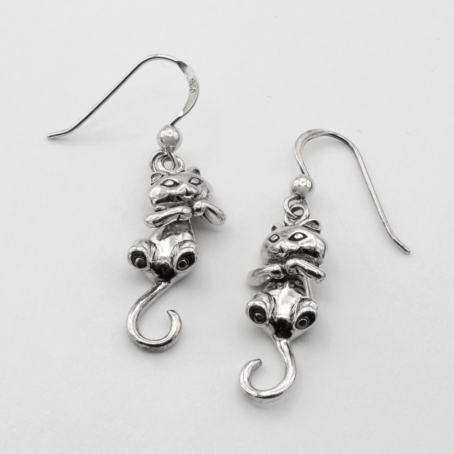 Sterling Silver Dangle Cat Earrings