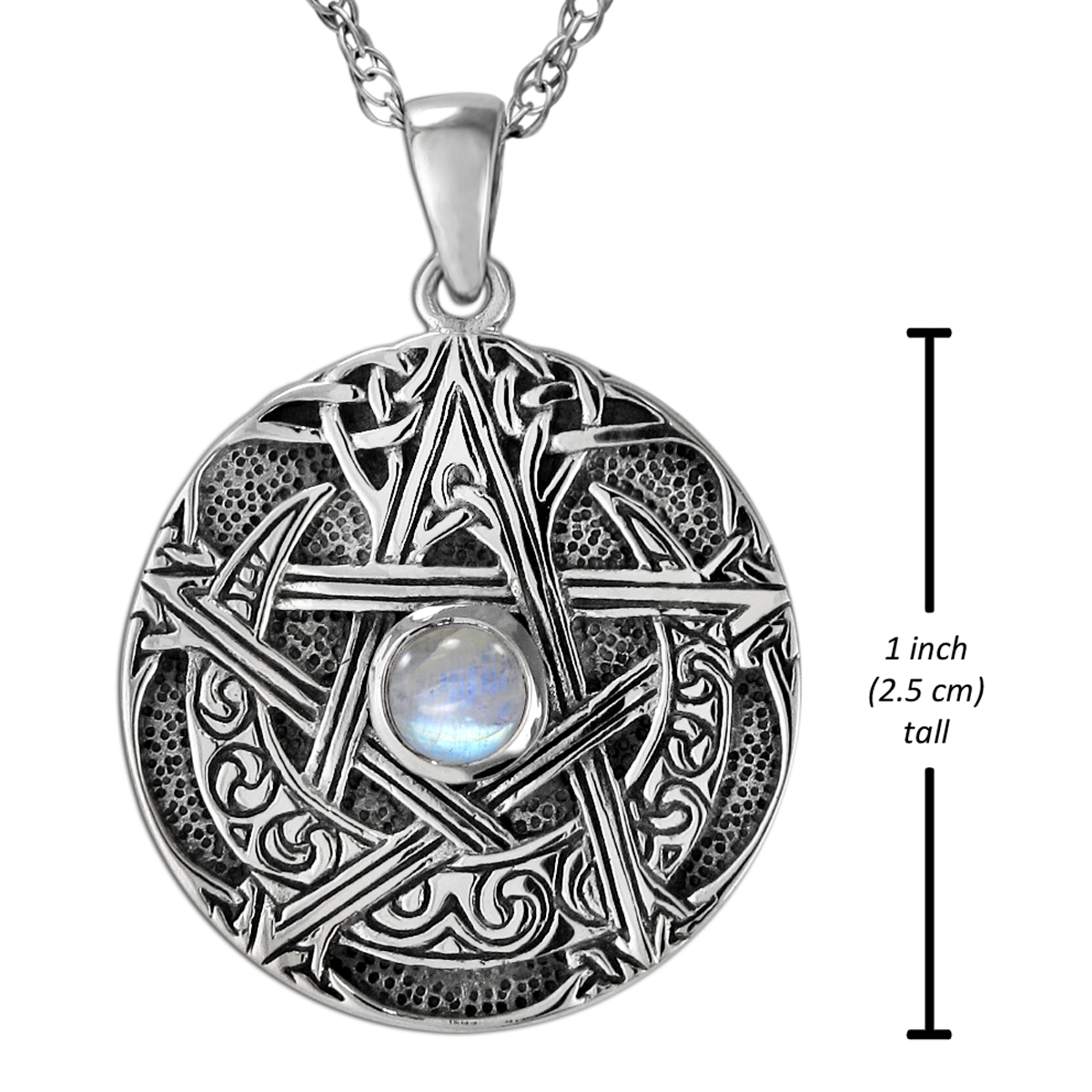 Yule Gift Moon Pentacle Necklace in .925 Sterling Silver, symbolizing the return of light for the Winter Solstice.