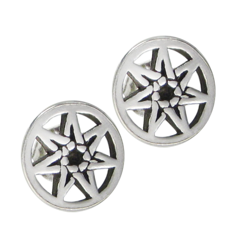 Faery Star Earrings Sterling Silver Septagram Stud