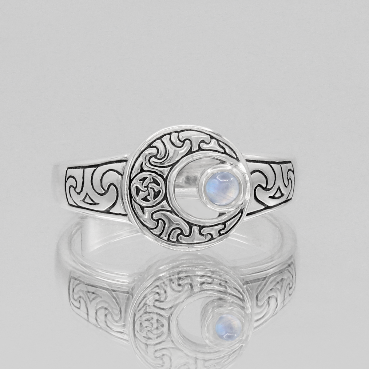 Crescent Moon Ring Rainbow Moonstone Witch Ring