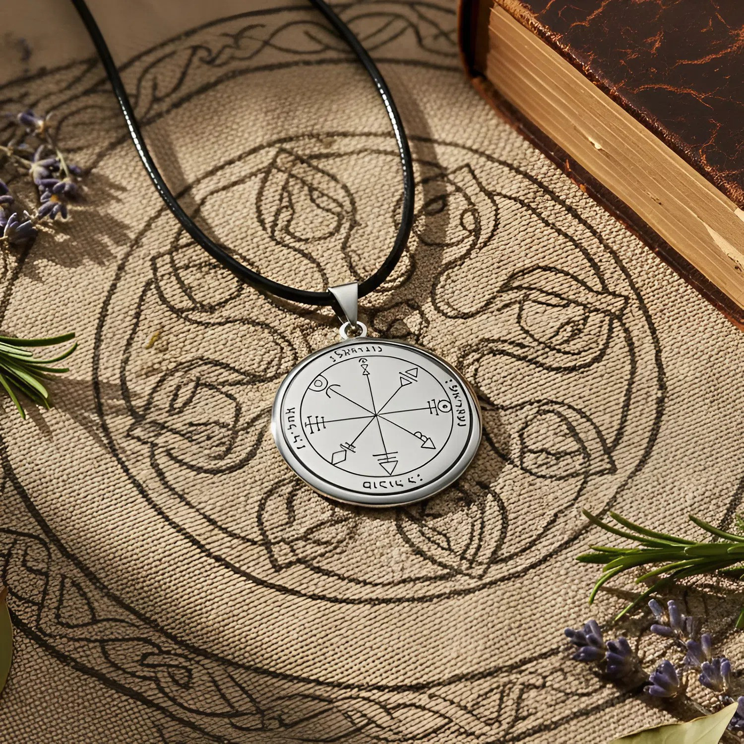 Venus Love Amulet Pendant in 925 Silver with a Black Necklace Chain