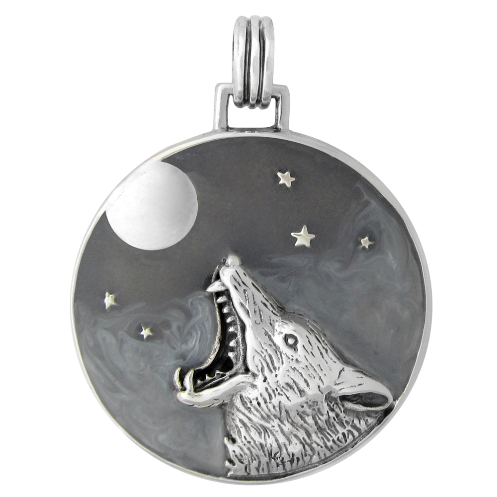 Sterling Silver Wolf Howling Necklace Gift For Men