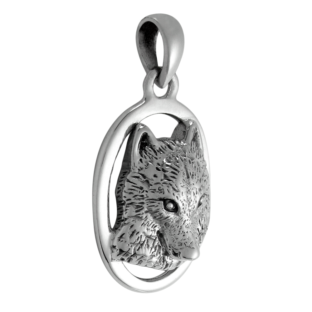 Sterling Silver Wolf Head Totem Pendant