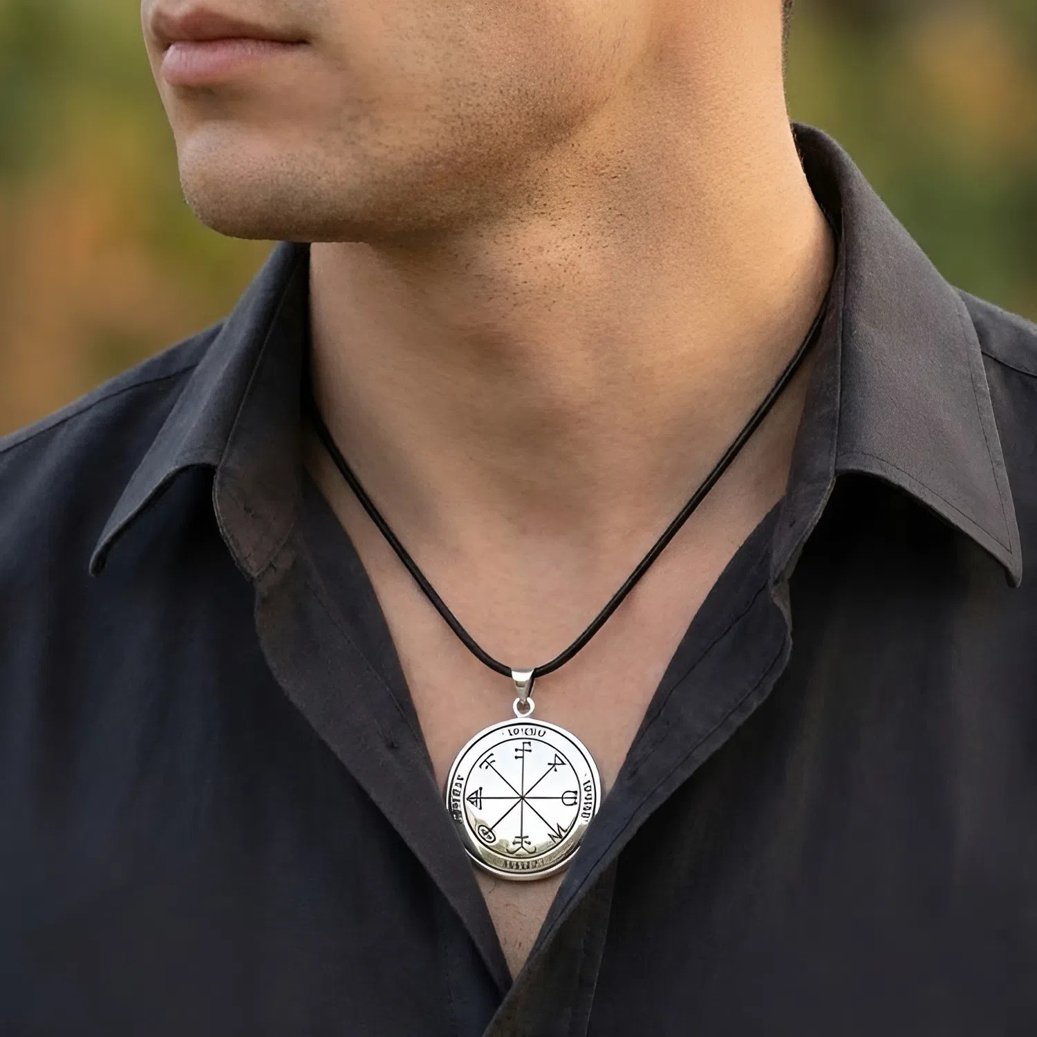 Saturn Third Pentacle Medallion with Planetary Sigils on Black Cord