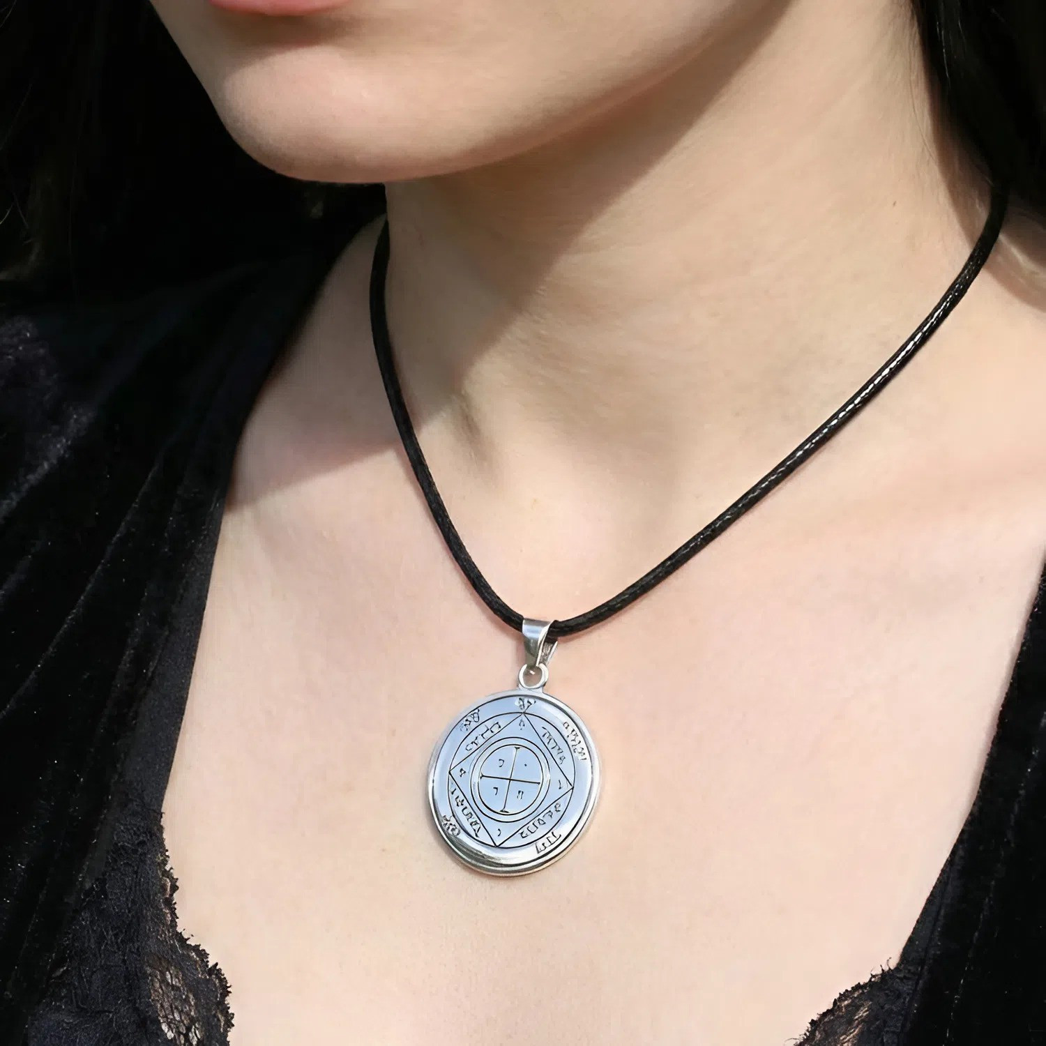 5th Pentacle of Saturn Medallion Pendant with Hebrew Script Border