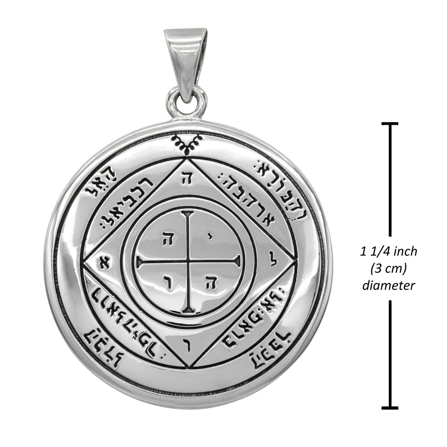Saturn 5th Pentacle Pendant Showcasing Detailed Hebrew Engravings Silver