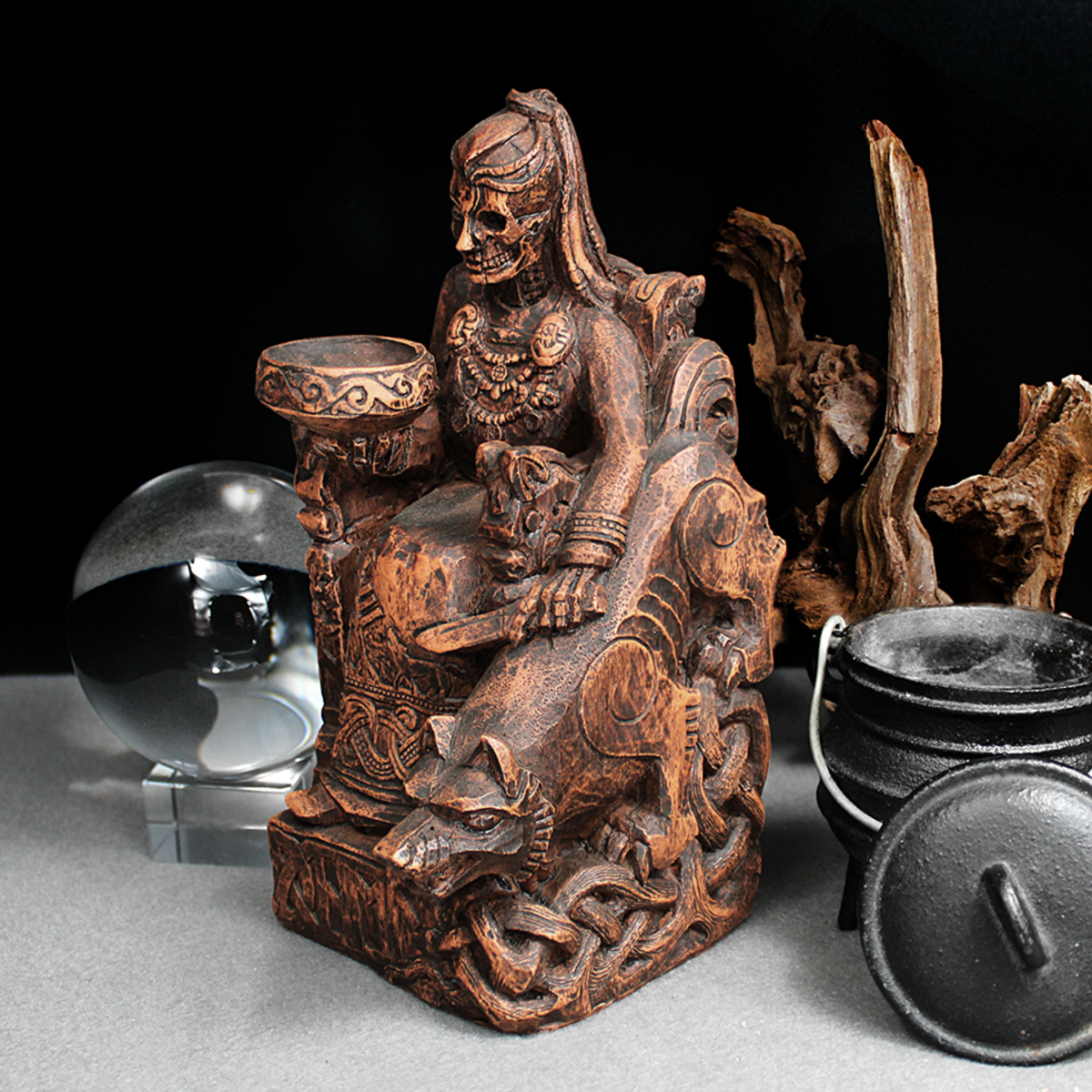 Hel Goddess Offering Bowl Statue, Norse Pagan, Samhain decoration, witch decor, Wiccan Altar Tool Supply