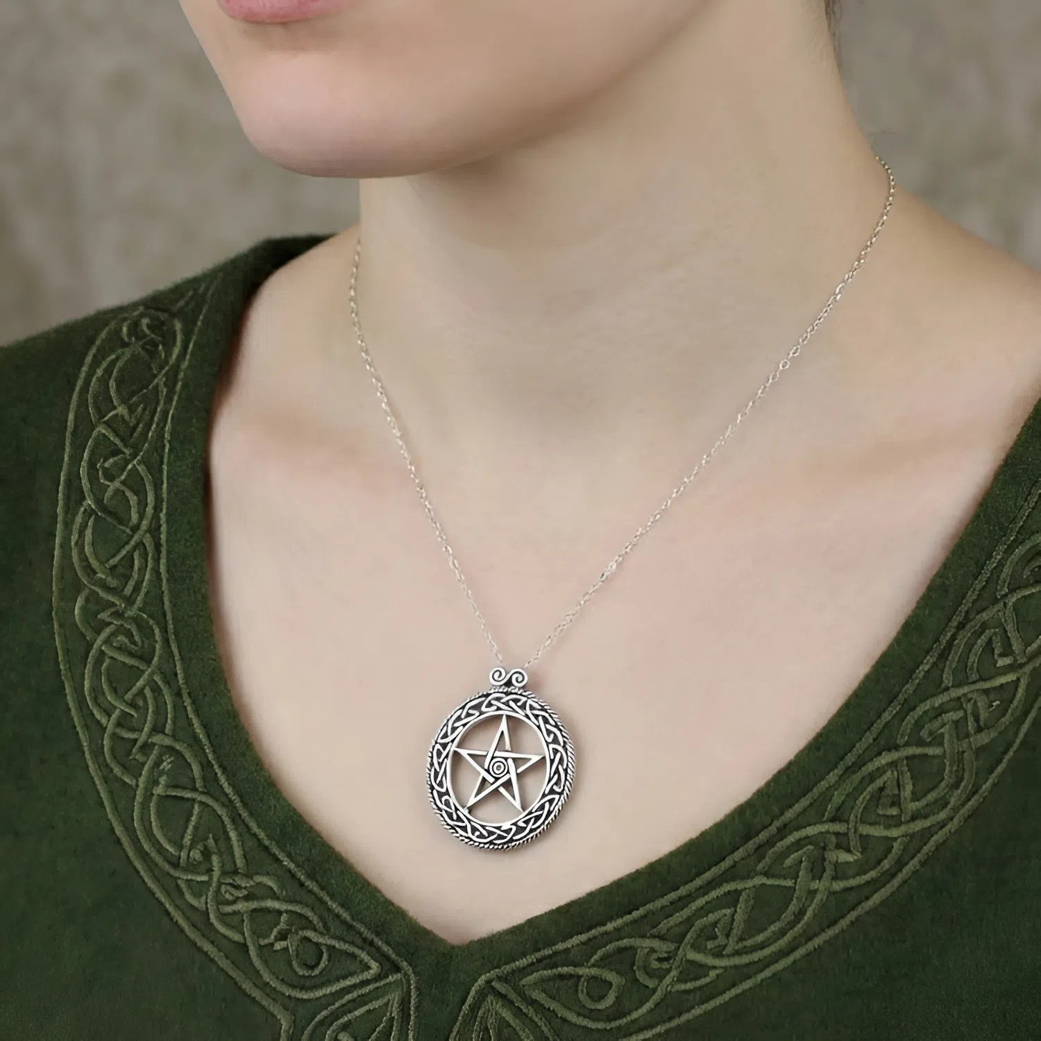 Celtic Knot Pentacle Amulet Sterling Silver Witchcraft Necklace