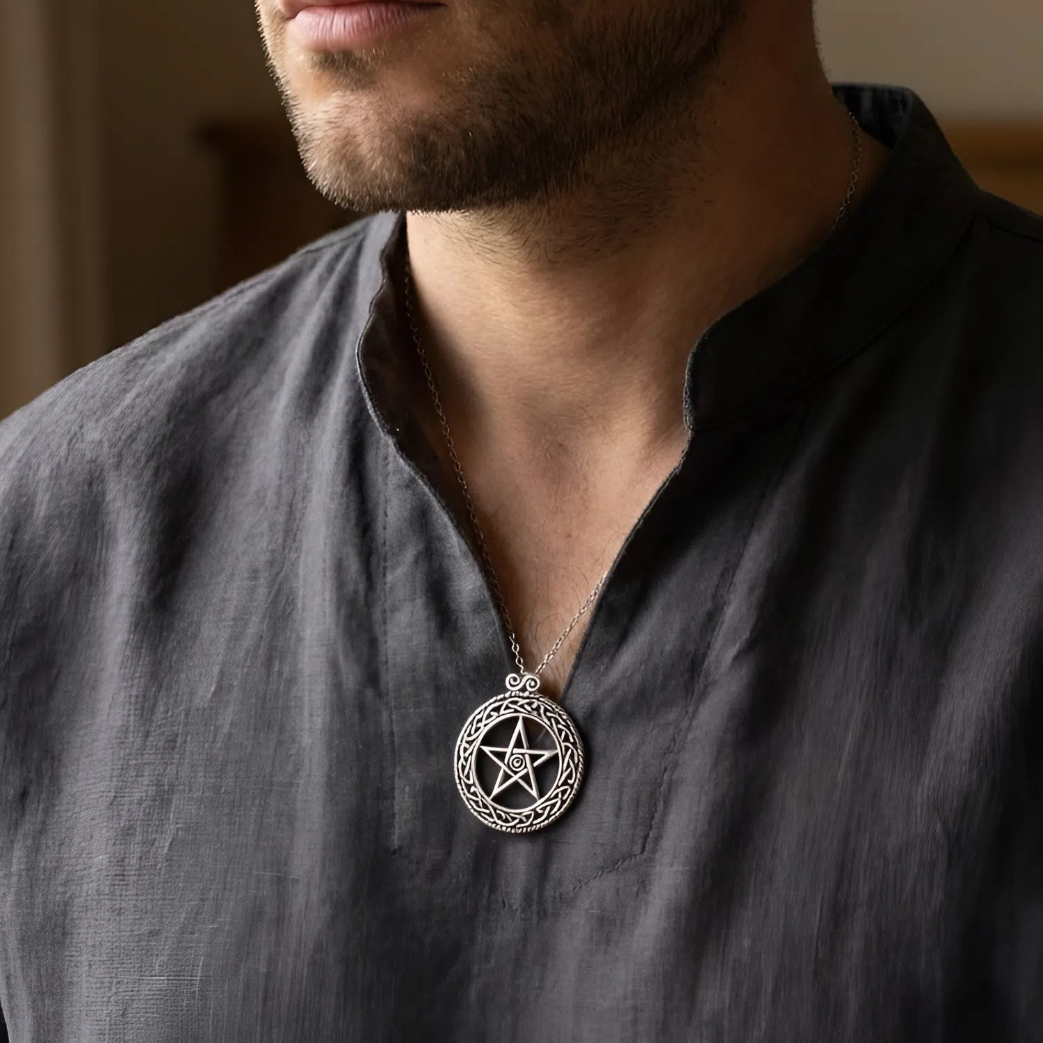 Celtic Design Pentacle Pendant .925 Sterling Silver Pentagram Necklace