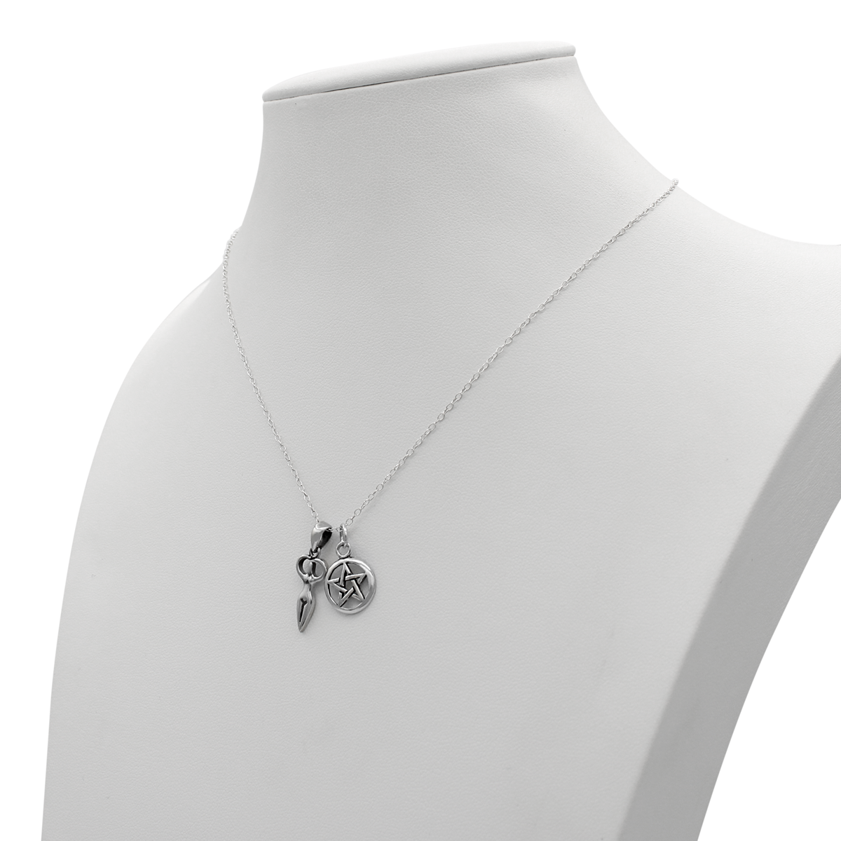 Wiccan Charm Necklace: Sterling Silver with two wiccan charms. Witch Jewelry for Modern Witches.