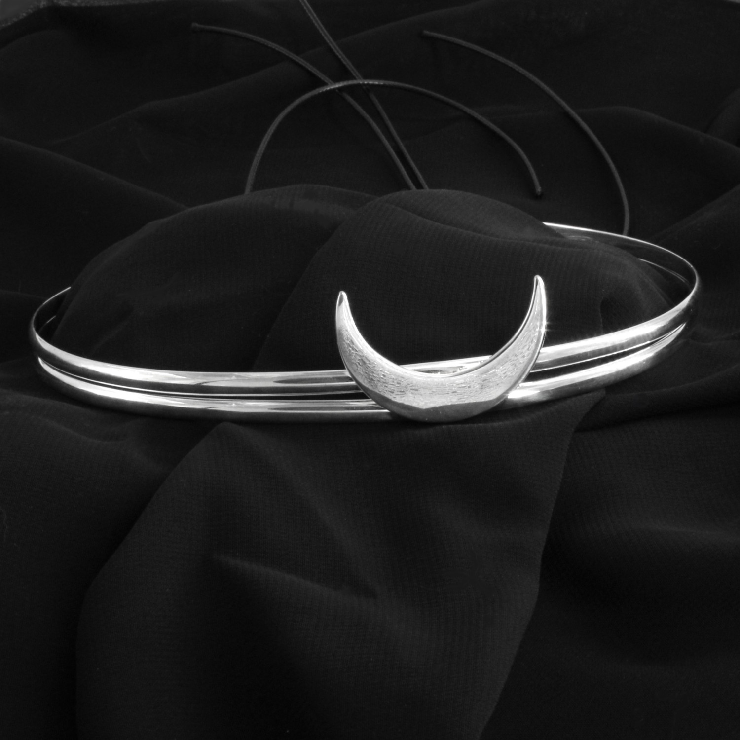 Silver ritual circlet, wicca tool, crescent moon, occult apparel, witch clothing & accessories.