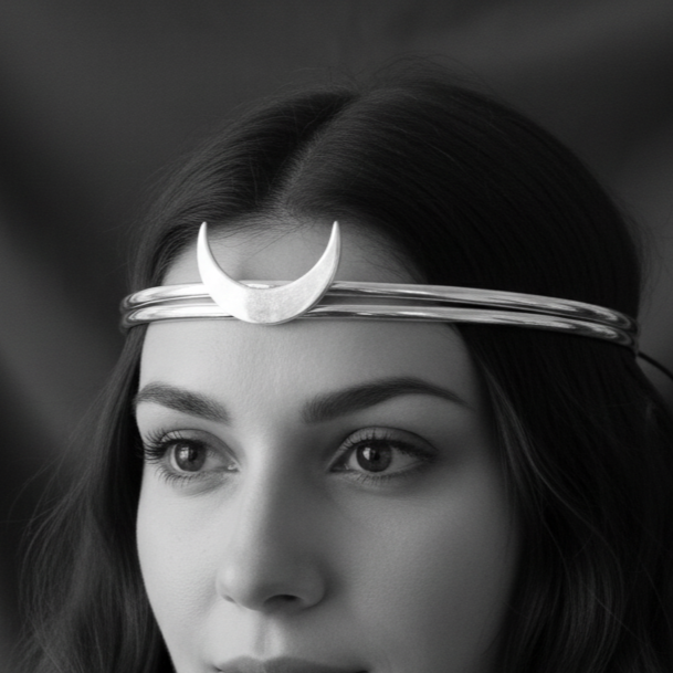 silver ritual circlet, wicca tool, crescent moon, occult apparel, witch clothing & accessories.