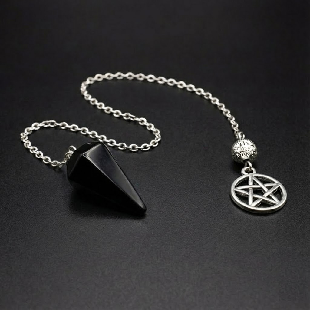 Handcrafted Black Obsidian Pentacle Pendulum - Divination Altar Tools & Witchcraft Supplies