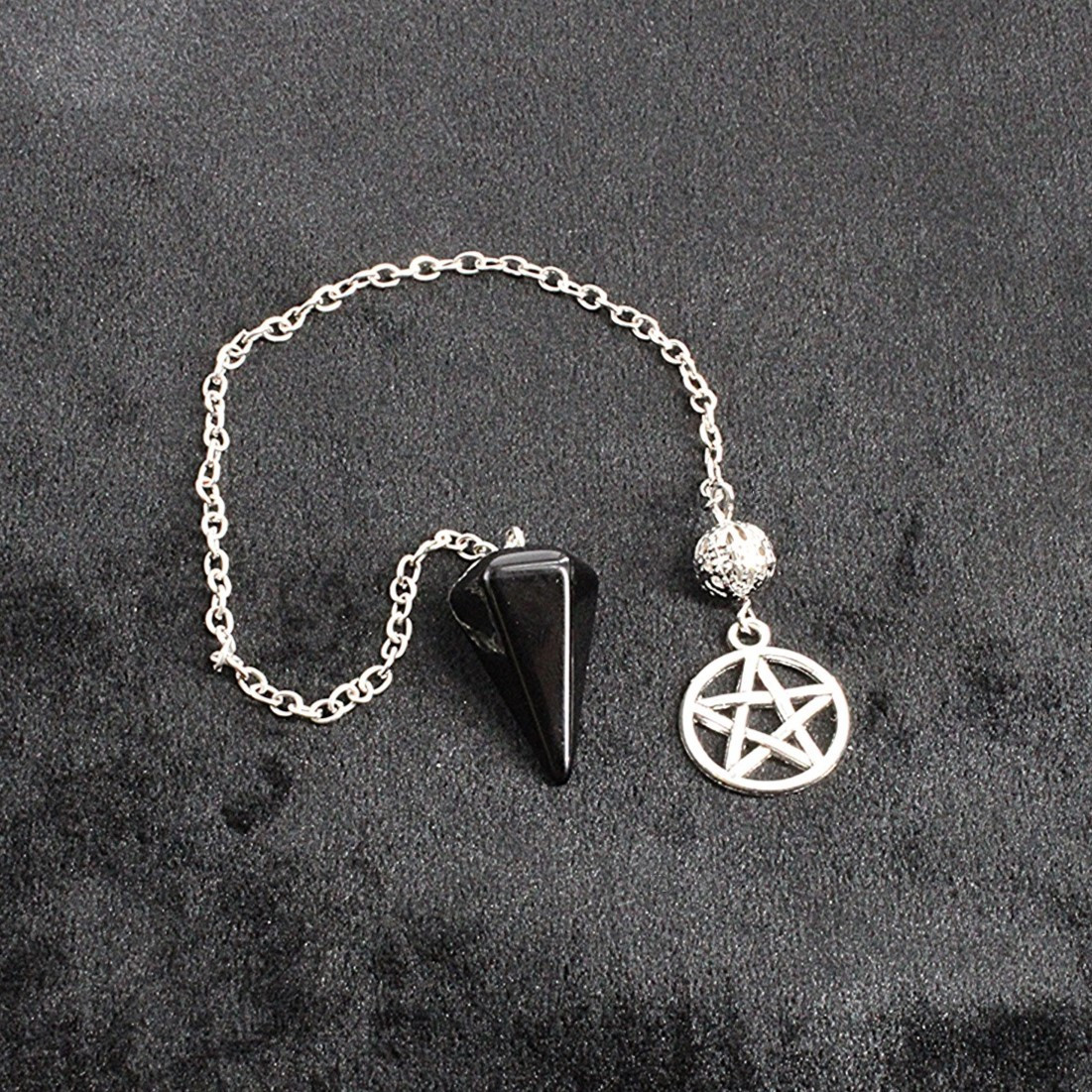 Handcrafted Black Obsidian Pentacle Pendulum - Divination altar Supplies & Witchcraft Tools
