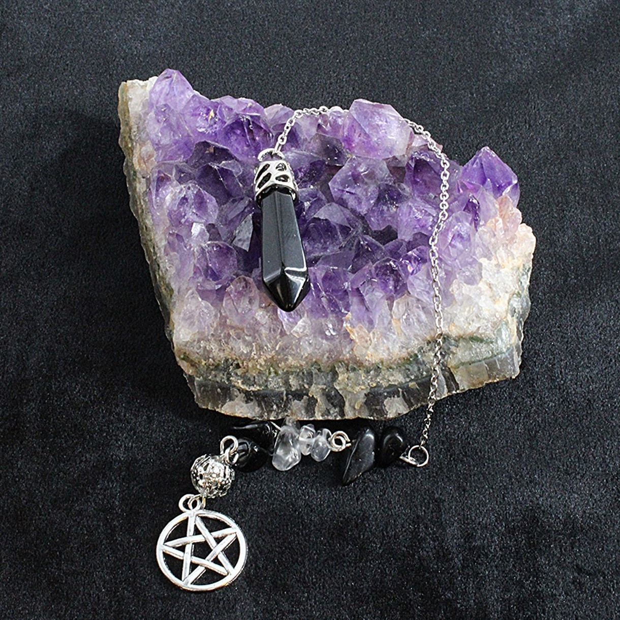Handcrafted Black Obsidian Pentacle Pendulum - Divination Tools & Spiritual Supplies