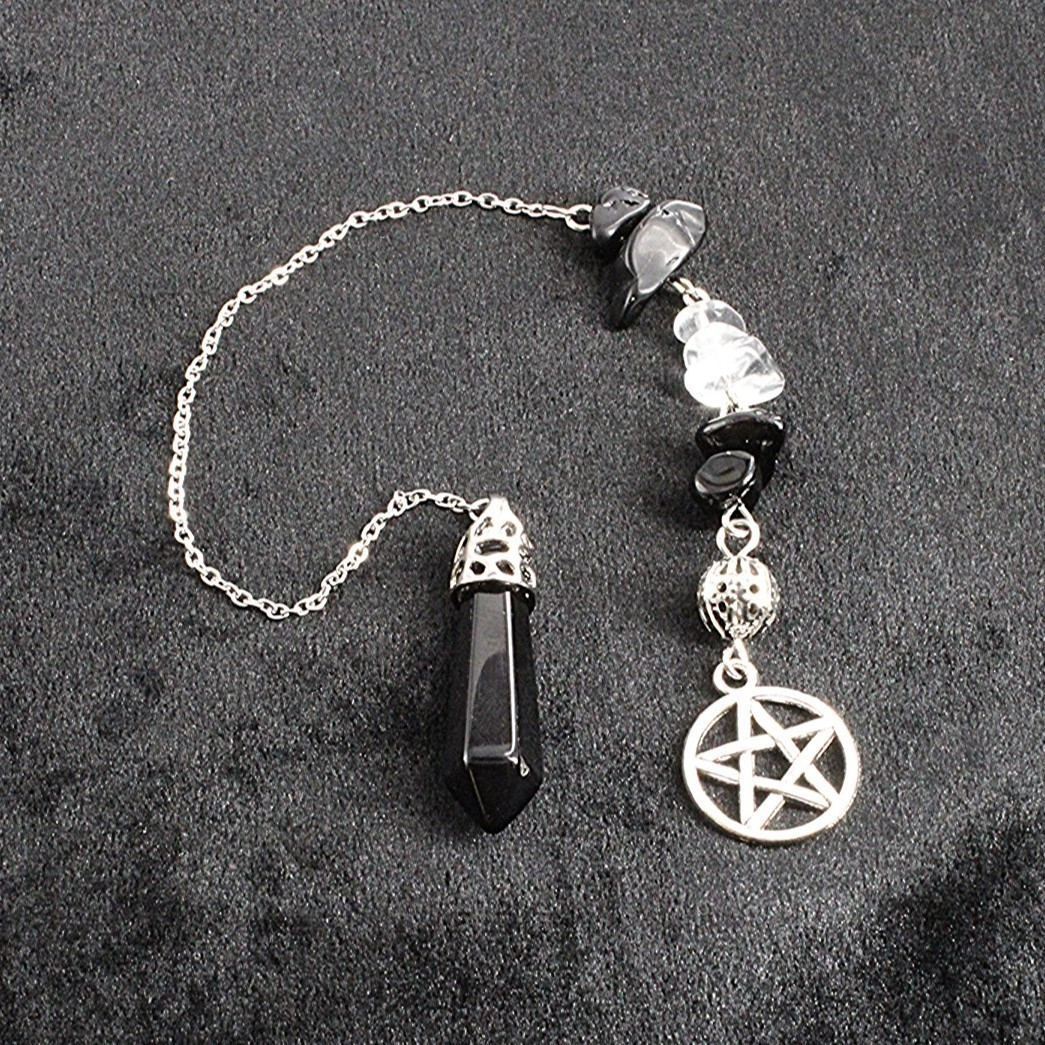 Handcrafted Black Obsidian Pentacle Pendulum - Divination Altar Tools & Witchcraft Supplies and Gifts