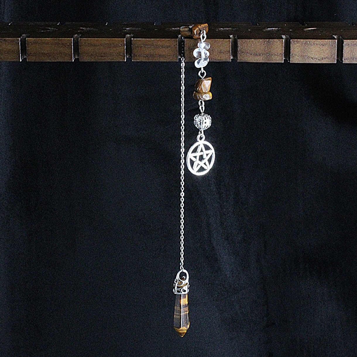 Handcrafted Tigers Eye Pentacle Pendulum - Divination Tools & Spiritual Supplies