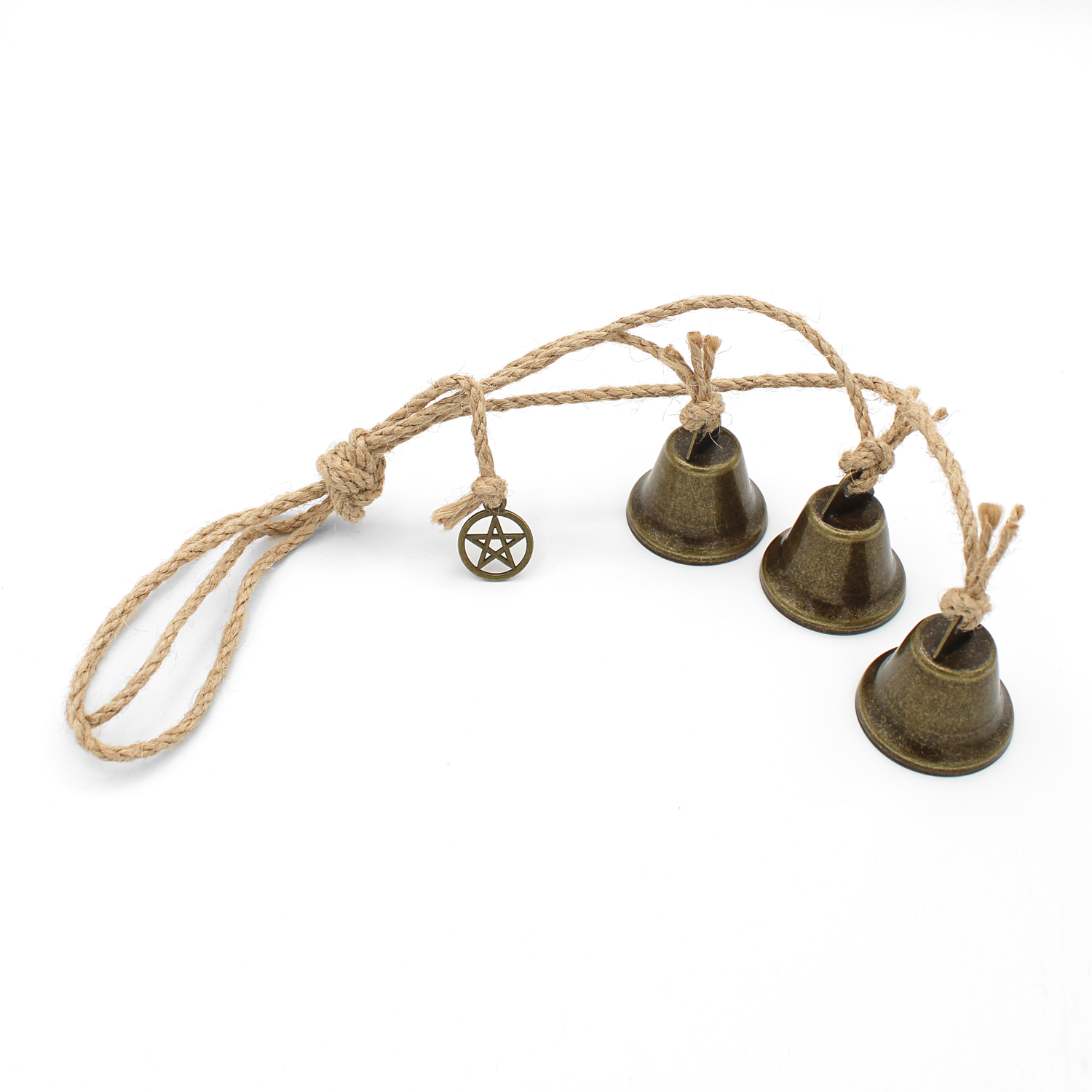 witch bells, home protection, pagan decor, wiccan supplies, ritual bells, door chimes, spiritual warding, pentacle charm, witchcraft bells, handmade witch bells.