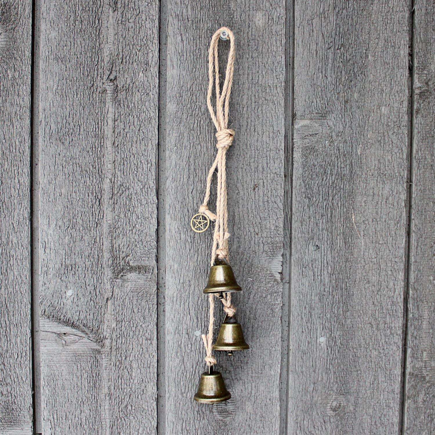 witch bells, home protection, pagan decor, wiccan supplies, ritual bells, door chimes, spiritual warding, pentacle charm, witchcraft bells, handmade witch bells.